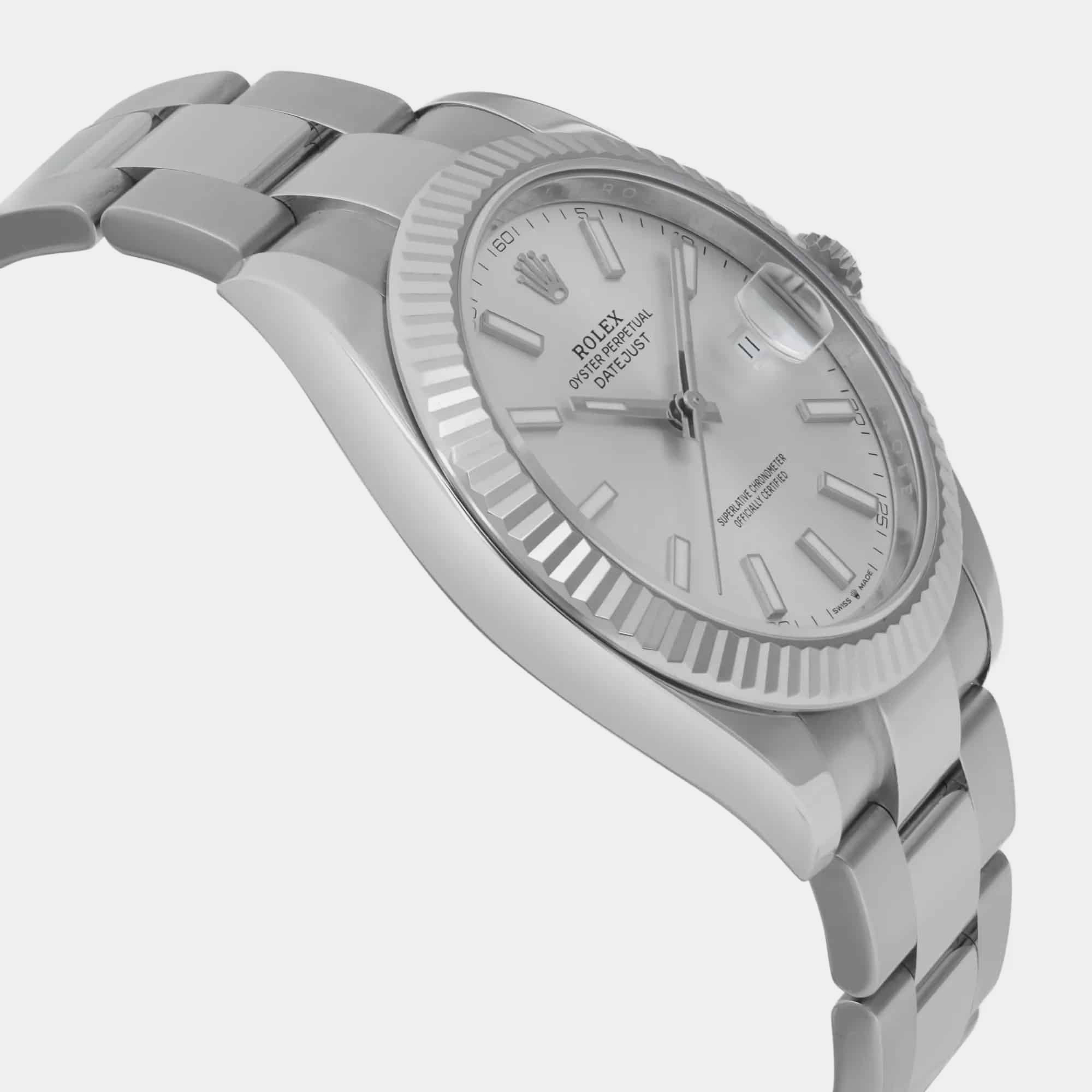 Rolex White 18K White Gold Stainless Steel Datejust Automatic Men`s Wristwatch 41 mm 