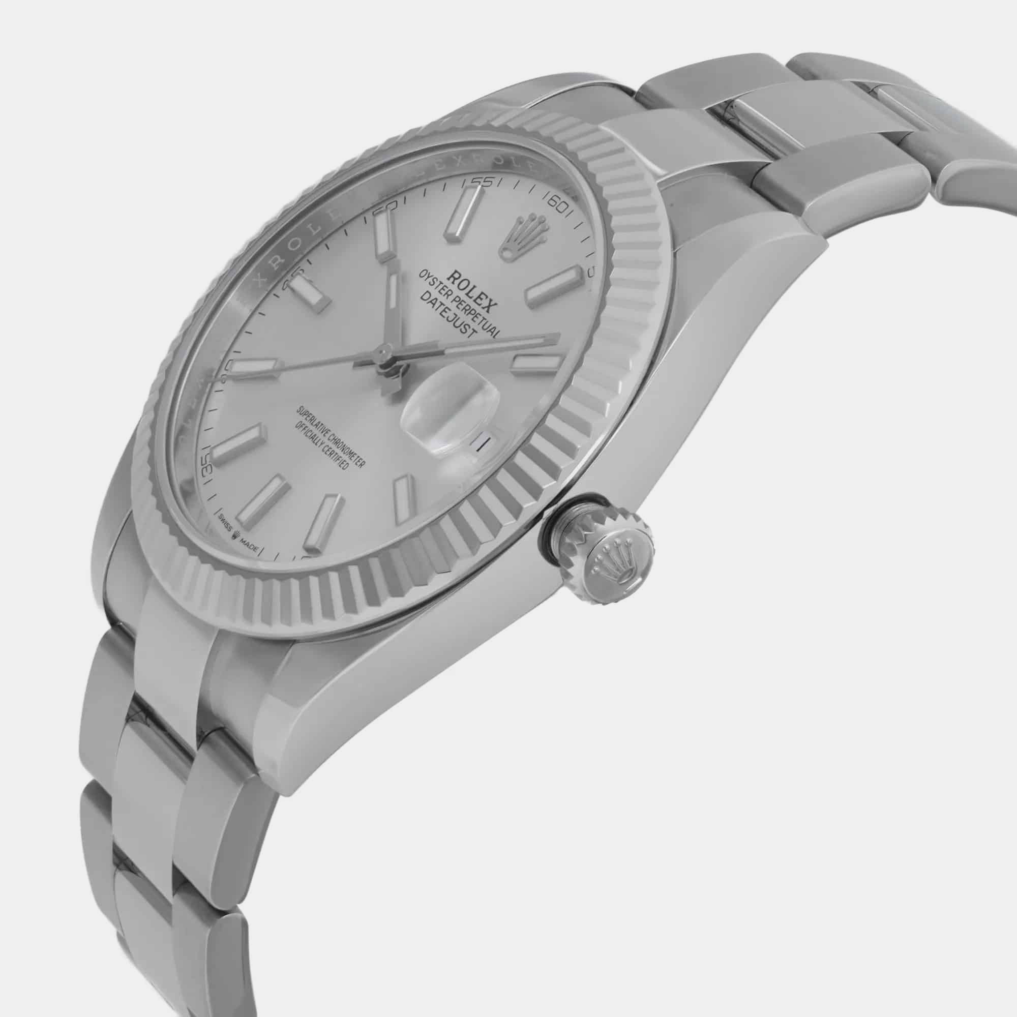 Rolex White 18K White Gold Stainless Steel Datejust Automatic Men`s Wristwatch 41 mm 