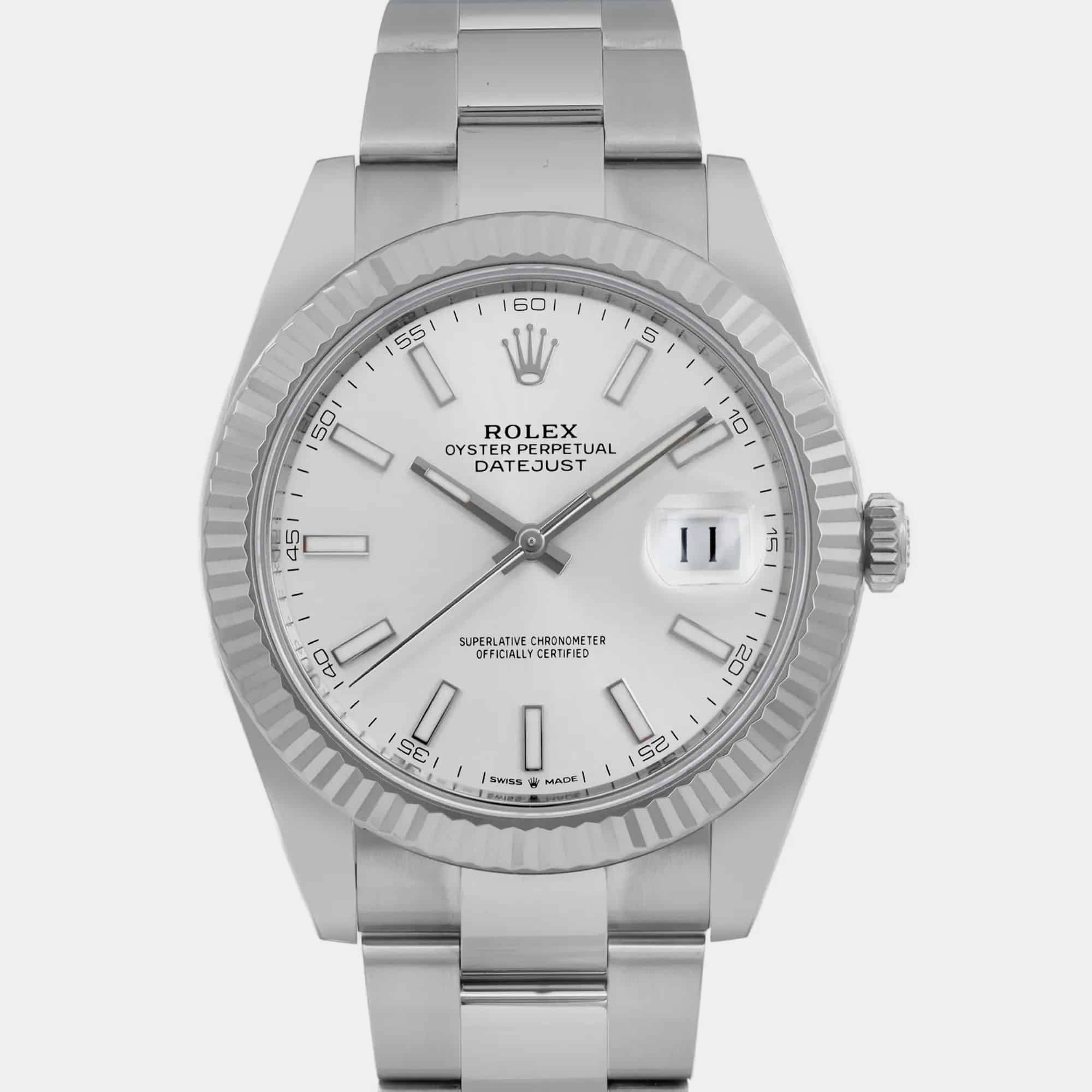 Rolex White 18K White Gold Stainless Steel Datejust Automatic Men`s Wristwatch 41 mm 