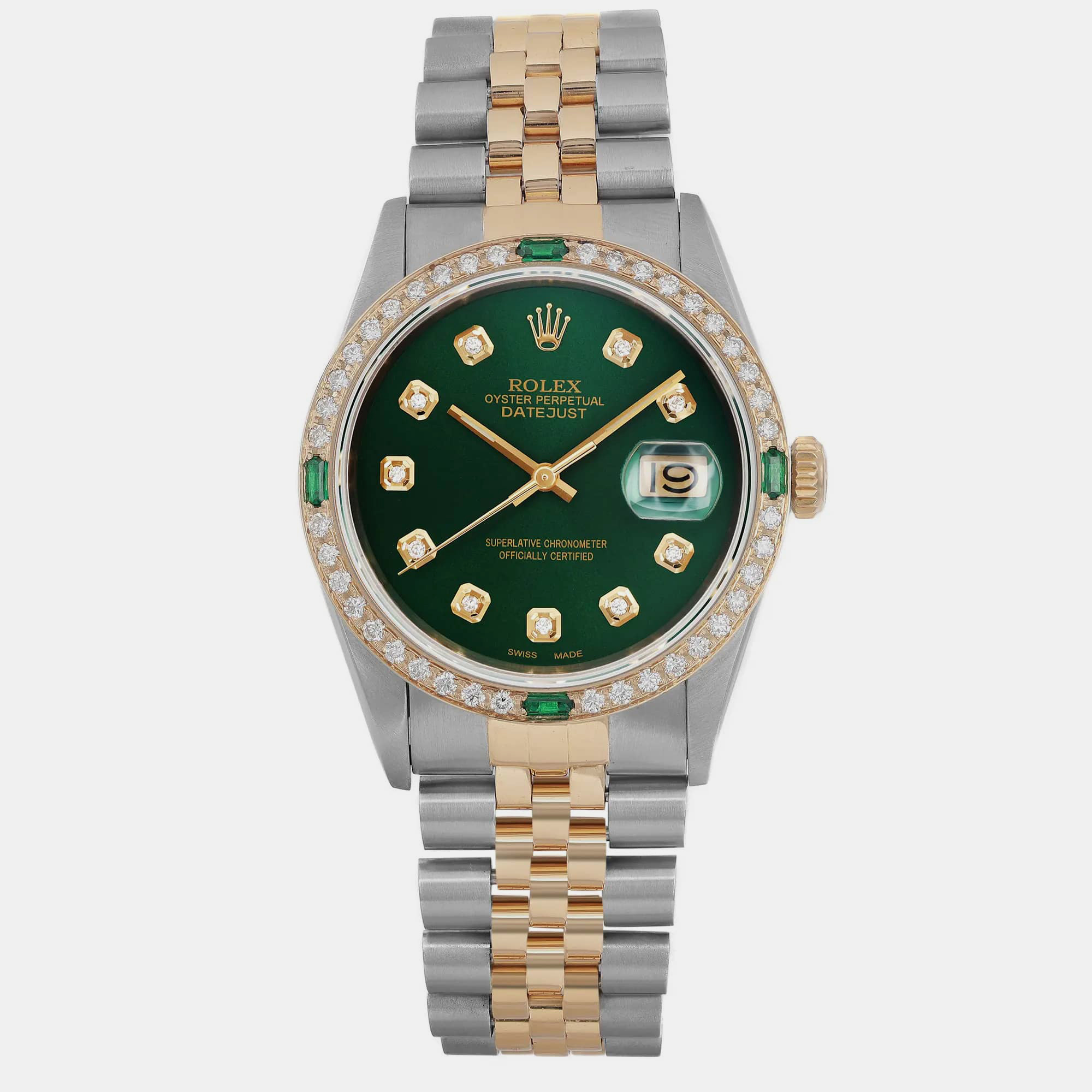 

Rolex Green Diamond 18K Yellow Gold Stainless Steel Datejust Automatic Men's Wristwatch 36 mm