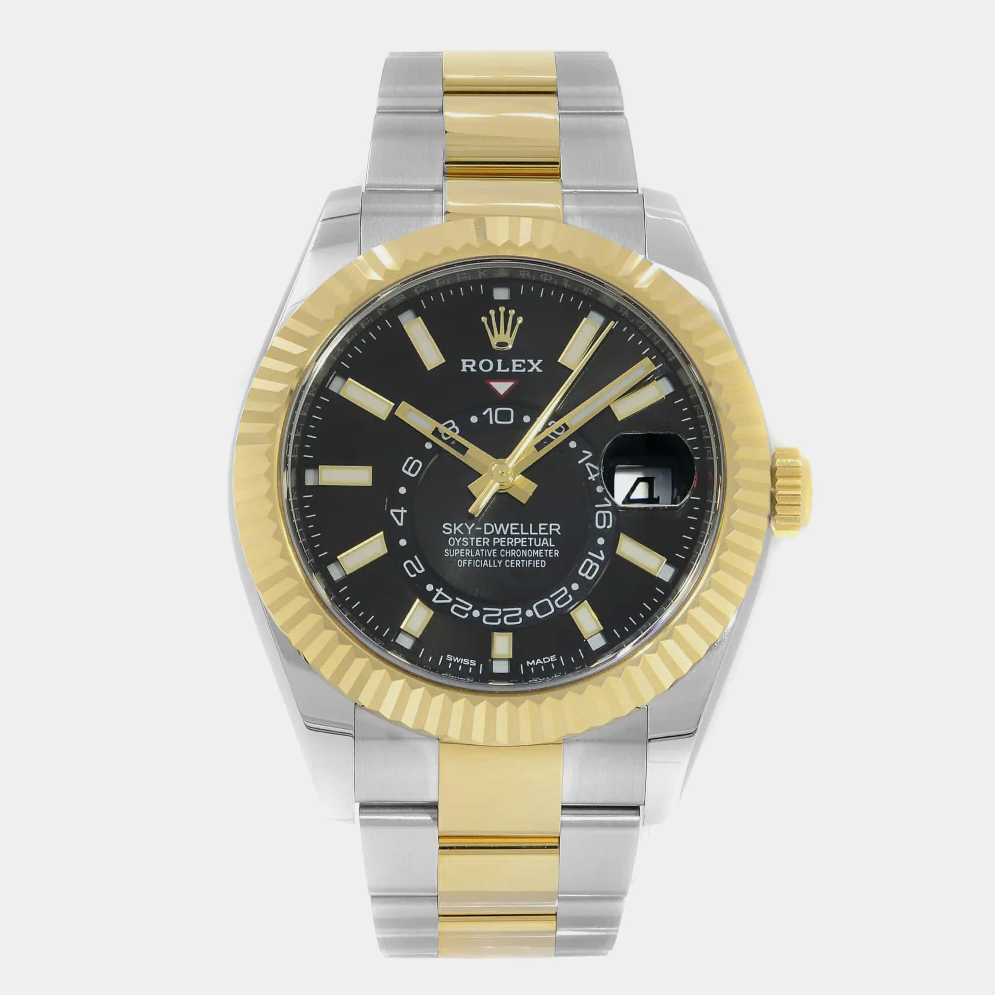 

Rolex Black 18k Yellow Gold Stainless Steel Sky-Dweller 326933 Automatic Men's Wristwatch 42 mm