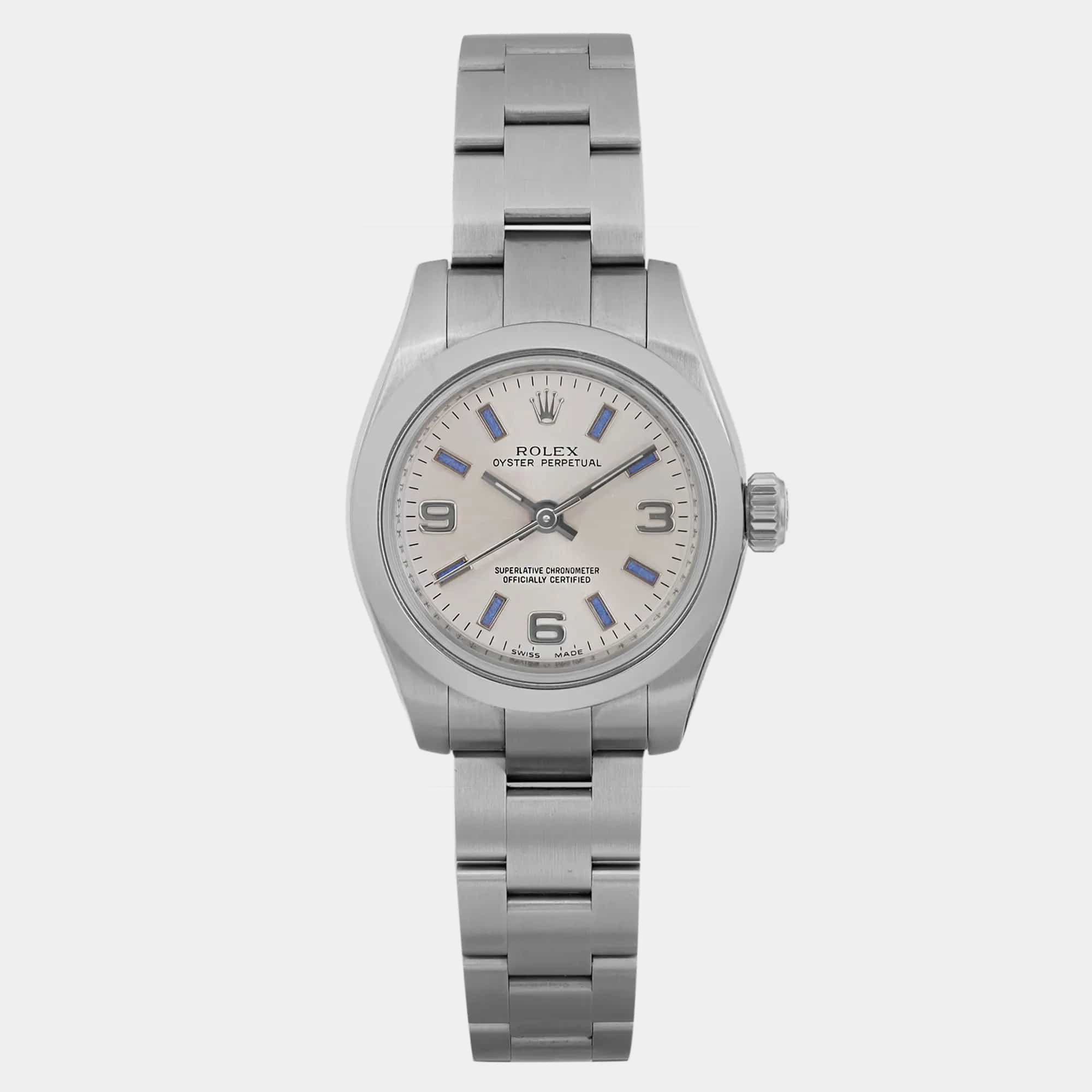 

Rolex Silver Stainless Steel Oyster Perpetual 176200 Automatic Women's Wristwatch 26 mm