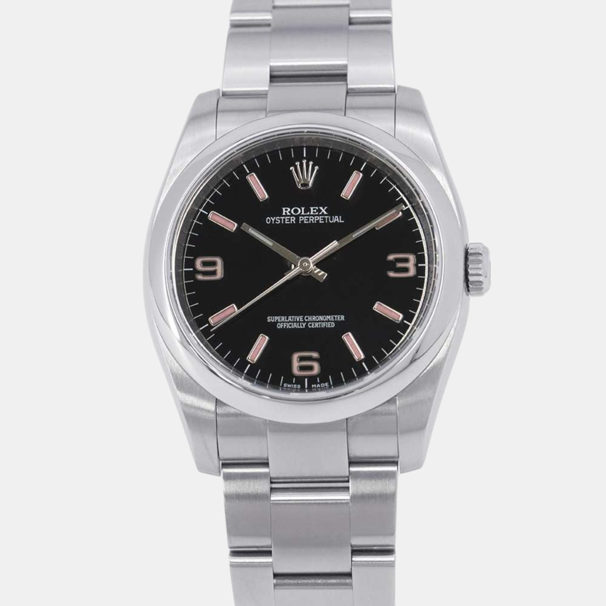 

Rolex Black Stainless Steel Oyster Perpetual Automatic Men's Wristwatch 36 mm