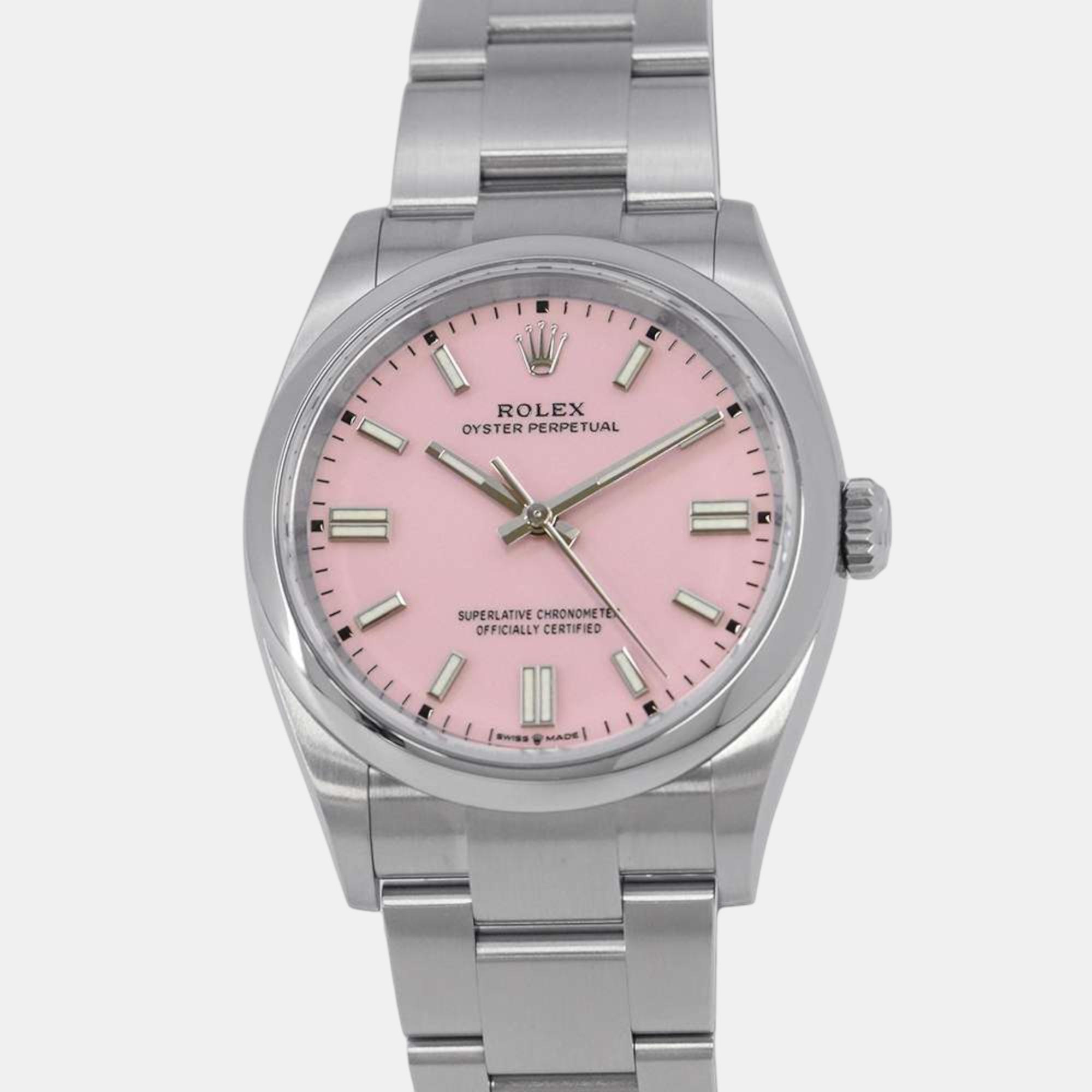 

Rolex Pink Stainless Steel Oyster Perpetual 126000 Automatic Men's Wristwatch 36 mm