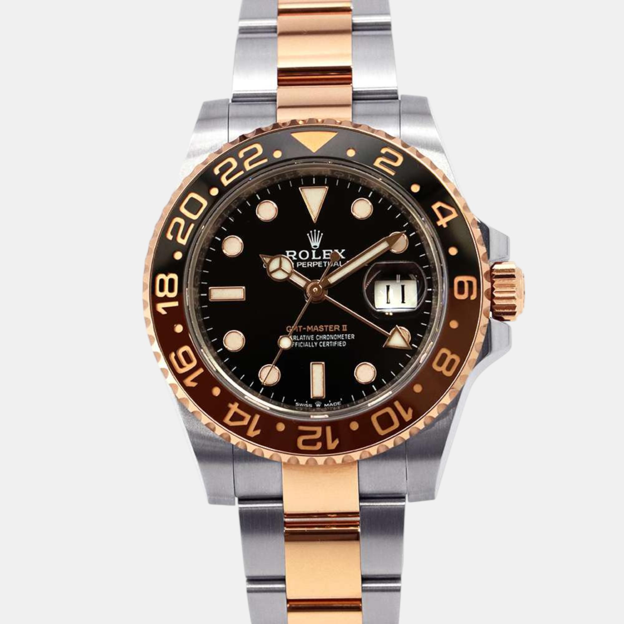 

Rolex Black 18k Rose Gold Stainless Steel GMT-Master II 126711CHNR Automatic Men's Wristwatch 40 mm