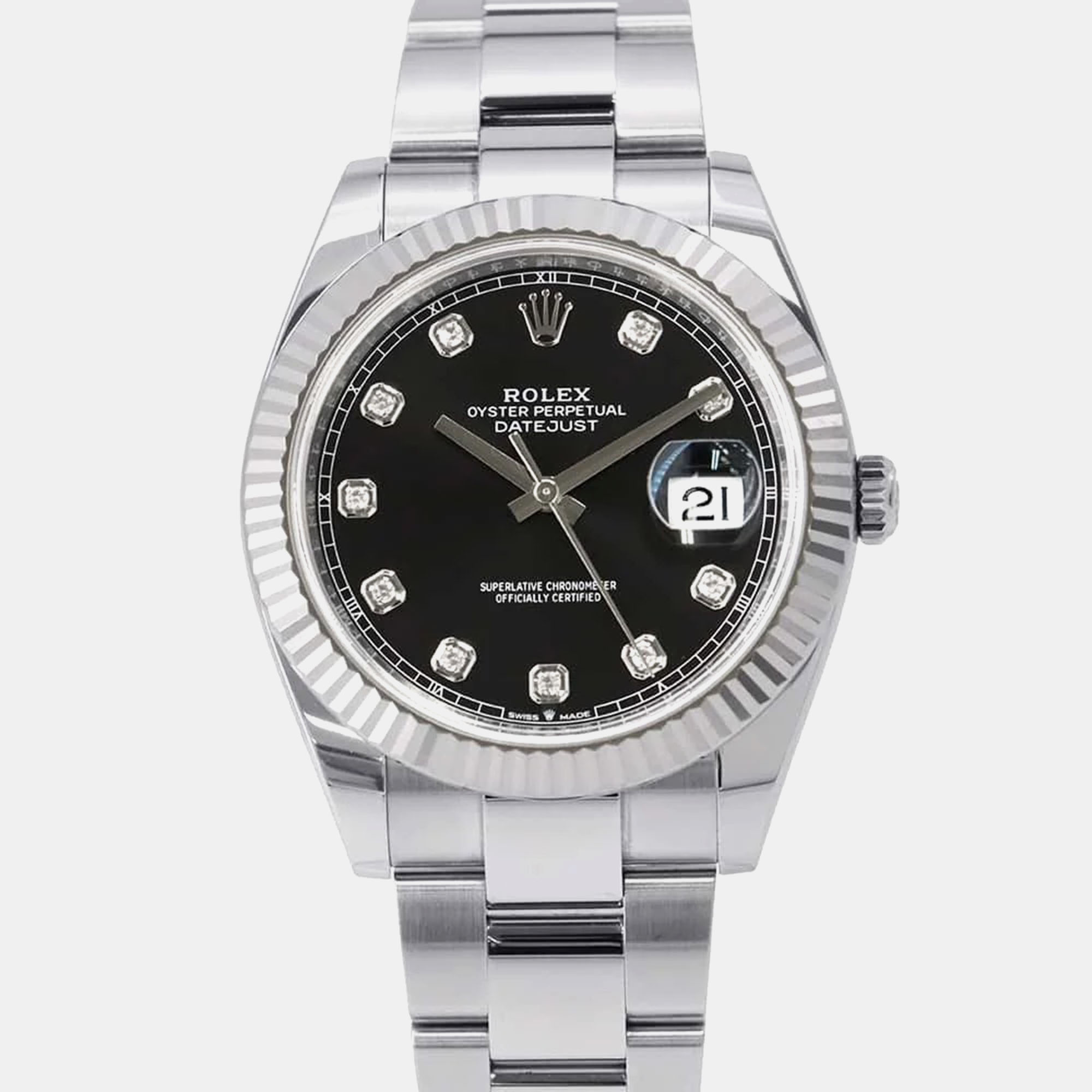 

Rolex Black White Gold Stainless Steel Diamond Datejust Automatic Men's Wristwatch 41 mm