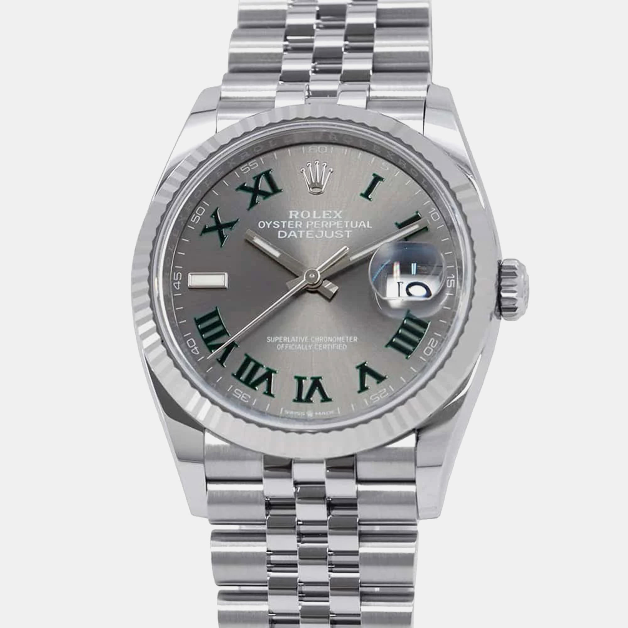 

Rolex Grey 18K White Gold Stainless Steel Datejust Automatic Men's Wristwatch 36 mm