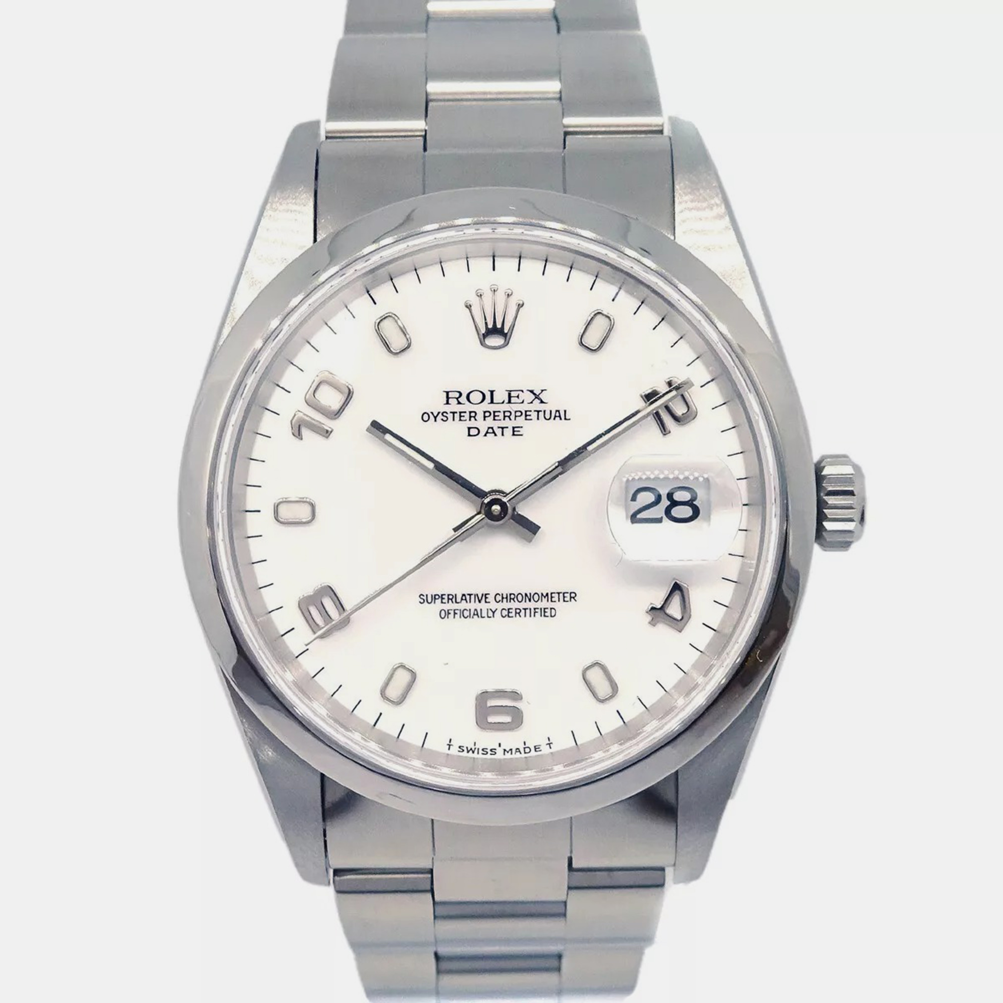 

Rolex White Stainless Steel Oyster Perpetual Date 15200 Automatic Men's Wristwatch 34 mm