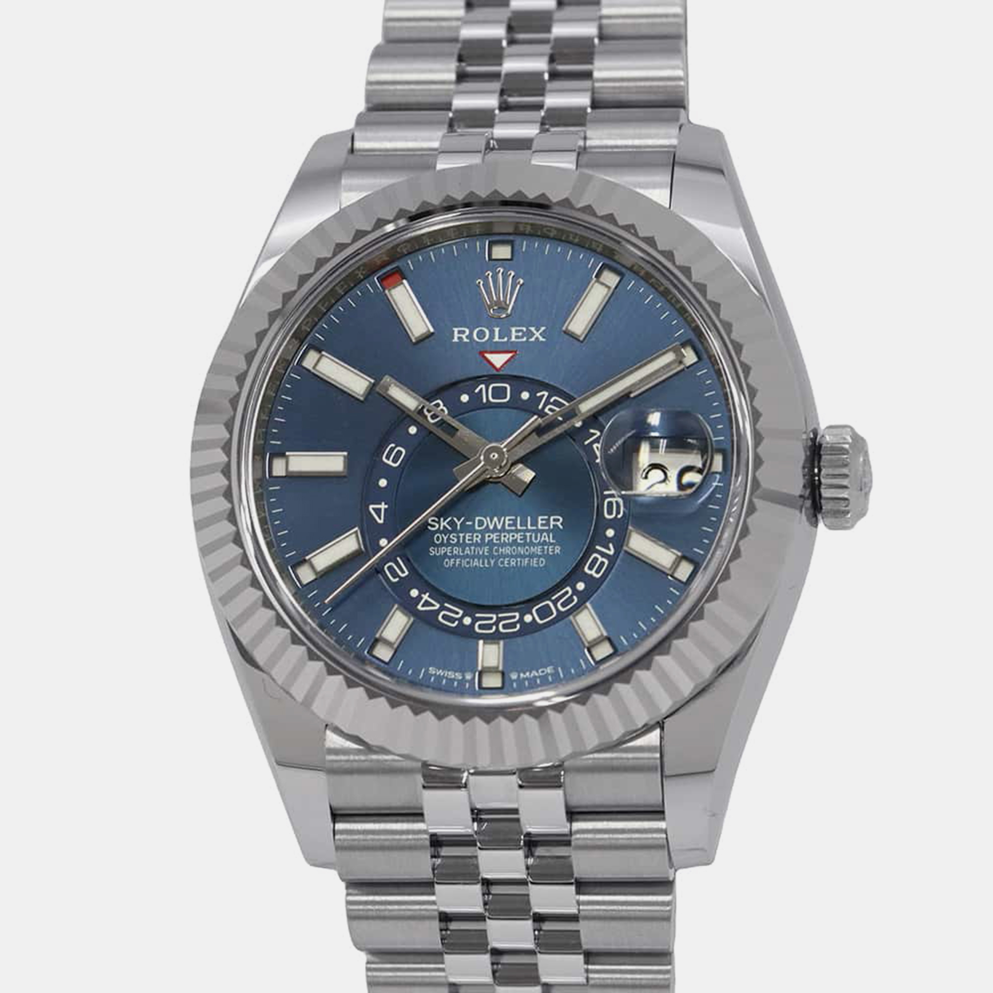 

Rolex Blue 18k White Gold Stainless Steel Sky-Dweller 336934 Automatic Men's Wristwatch 42 mm