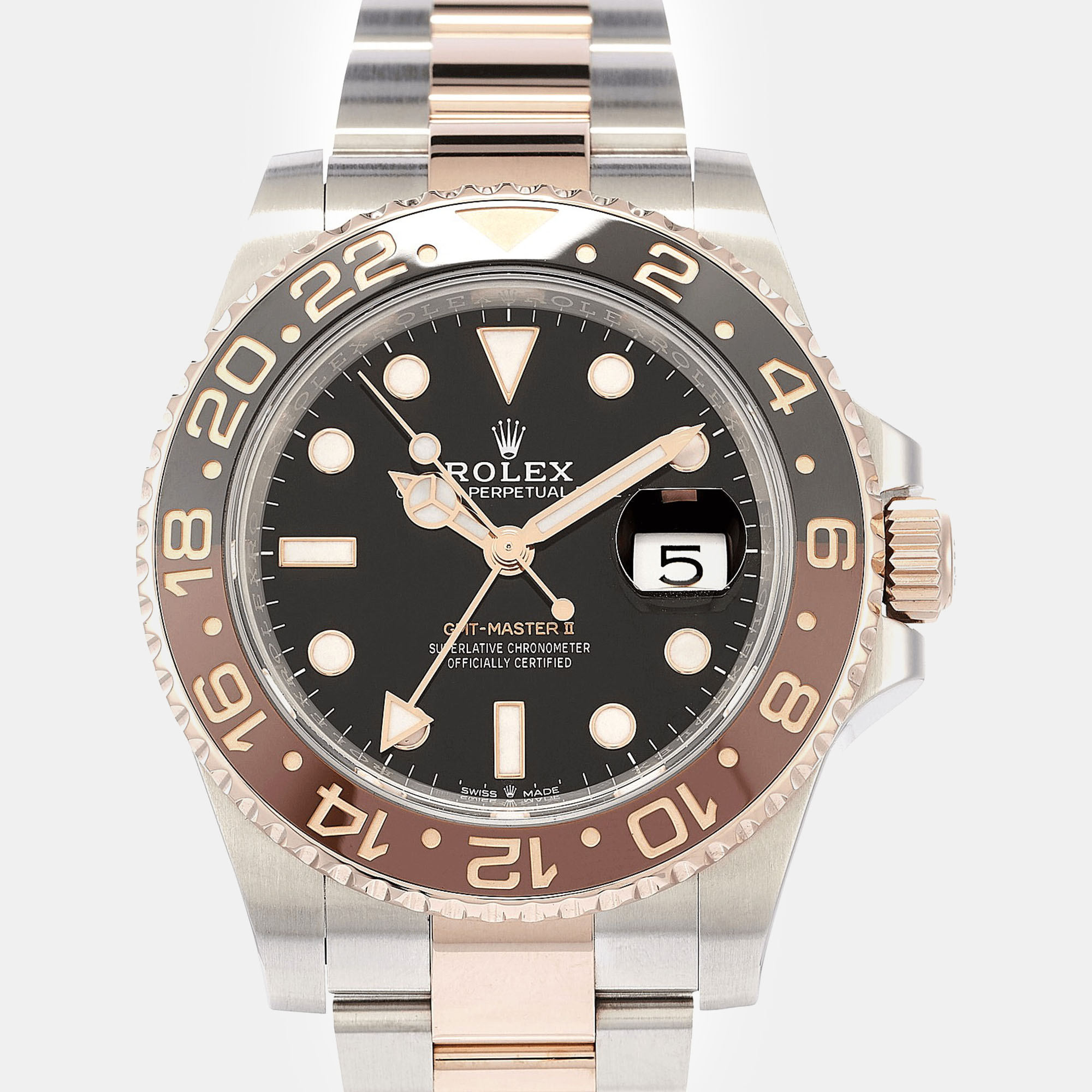 

Rolex Black 18K Everose Gold Stainless Steel GMT Master II CHNR Automatic Men's Wristwatch 40 mm