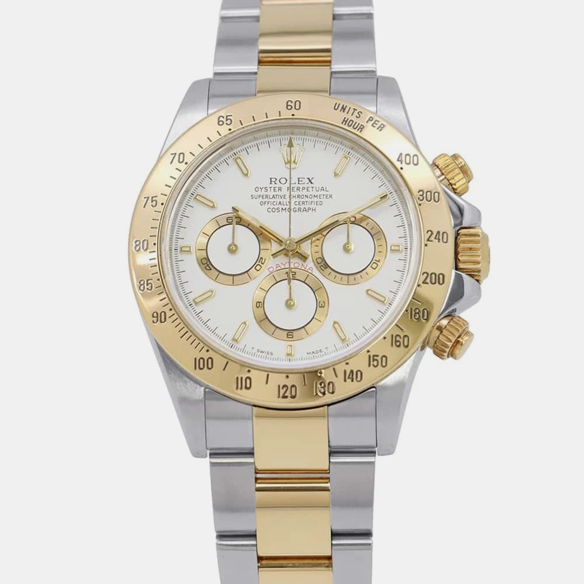 

Rolex White 18k Yellow Gold Stainless Steel Cosmograph Daytona Automatic Men's Wristwatch 40 mm