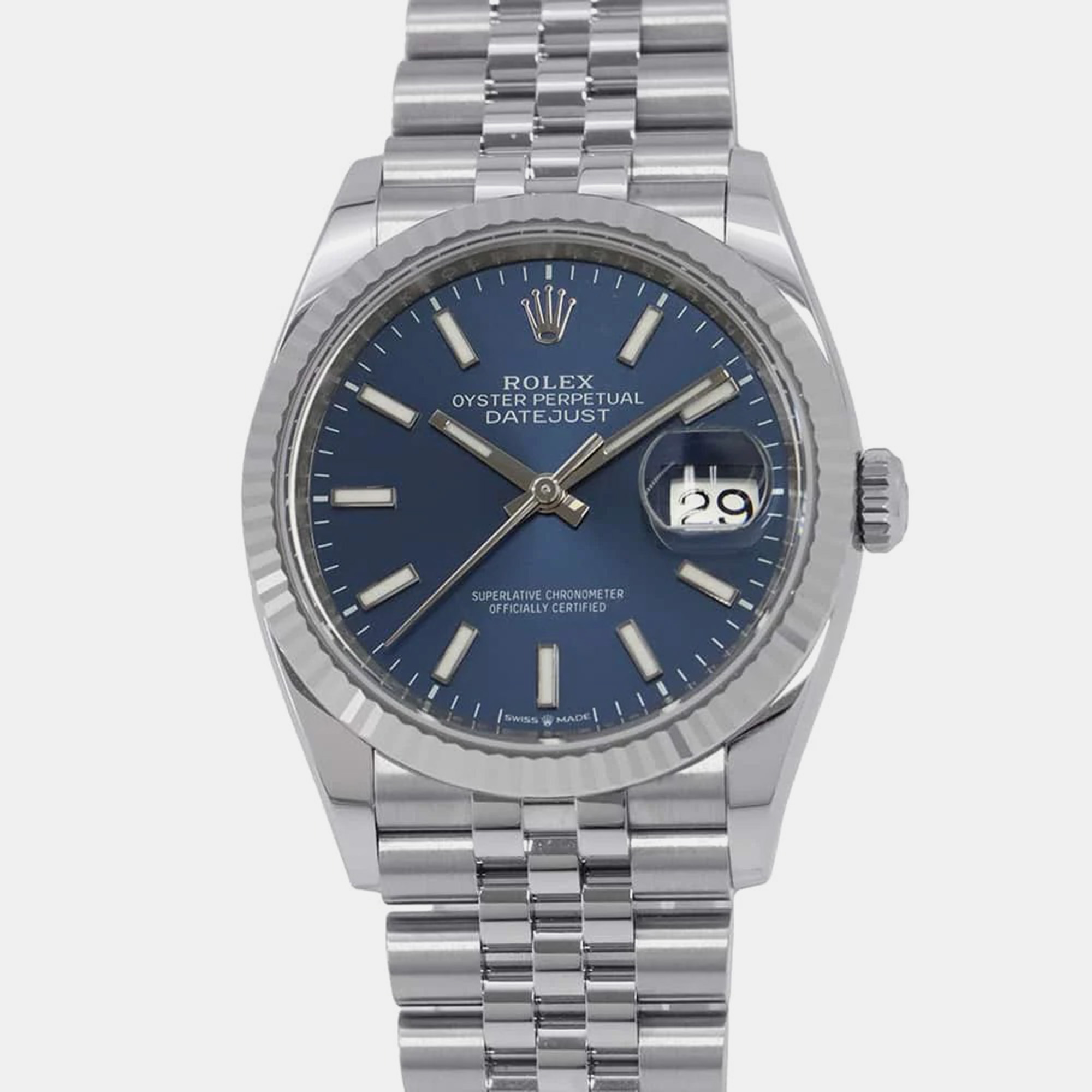 

Rolex Blue 18k White Gold Stainless Steel Datejust Automatic Men's Wristwatch 36 mm