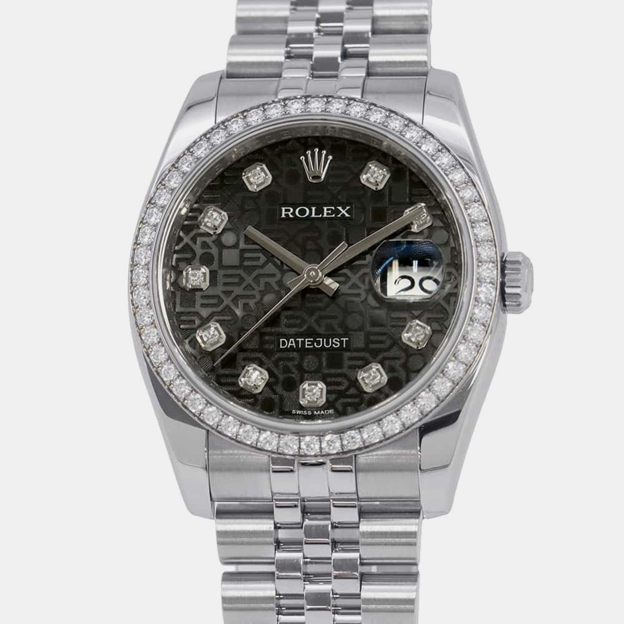 

Rolex Black Diamond 18k White Gold Stainless Steel Datejust Automatic Men's Wristwatch 36 mm