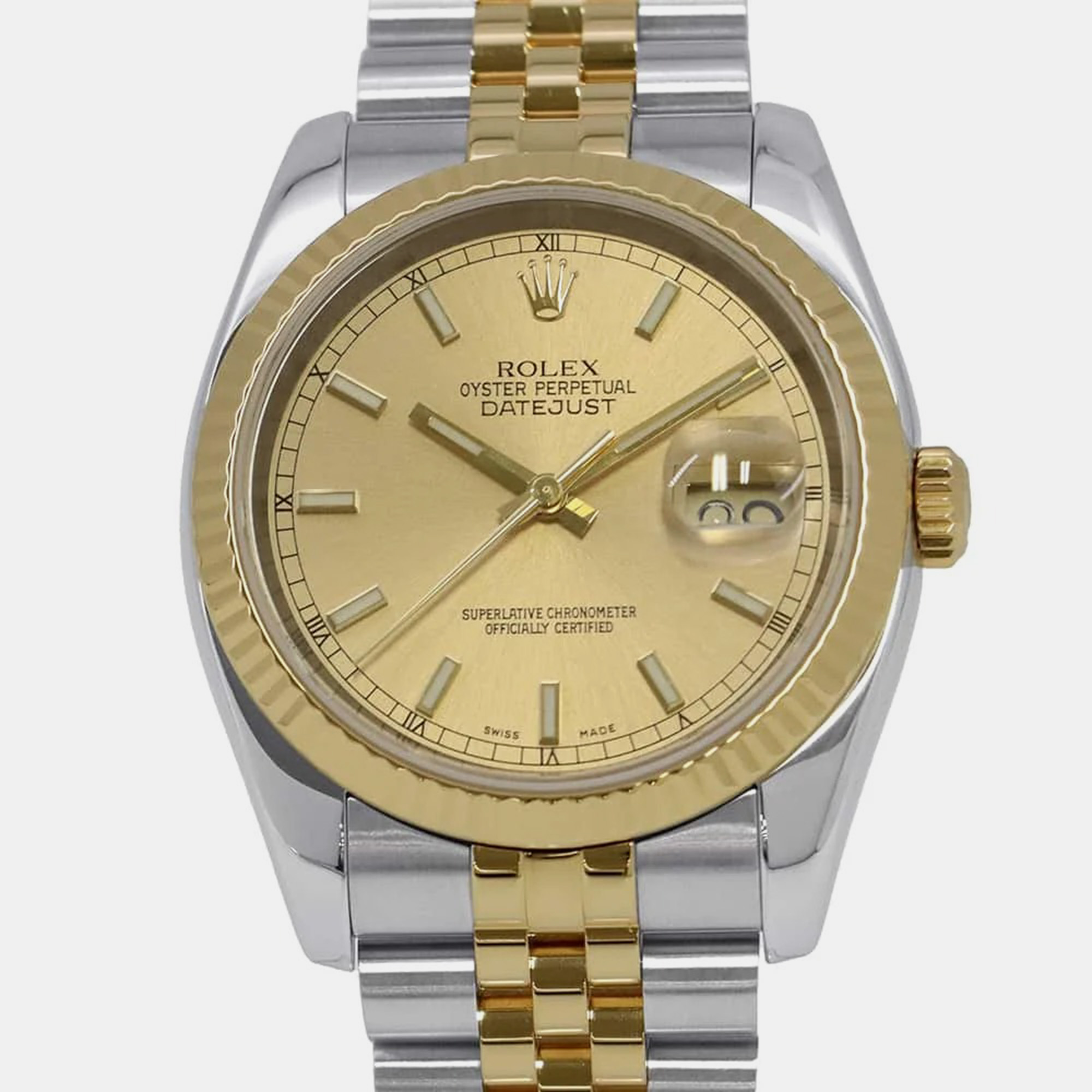 

Rolex Champagne 18k Yellow Gold Stainless Steel Datejust Automatic Men's Wristwatch 36 mm