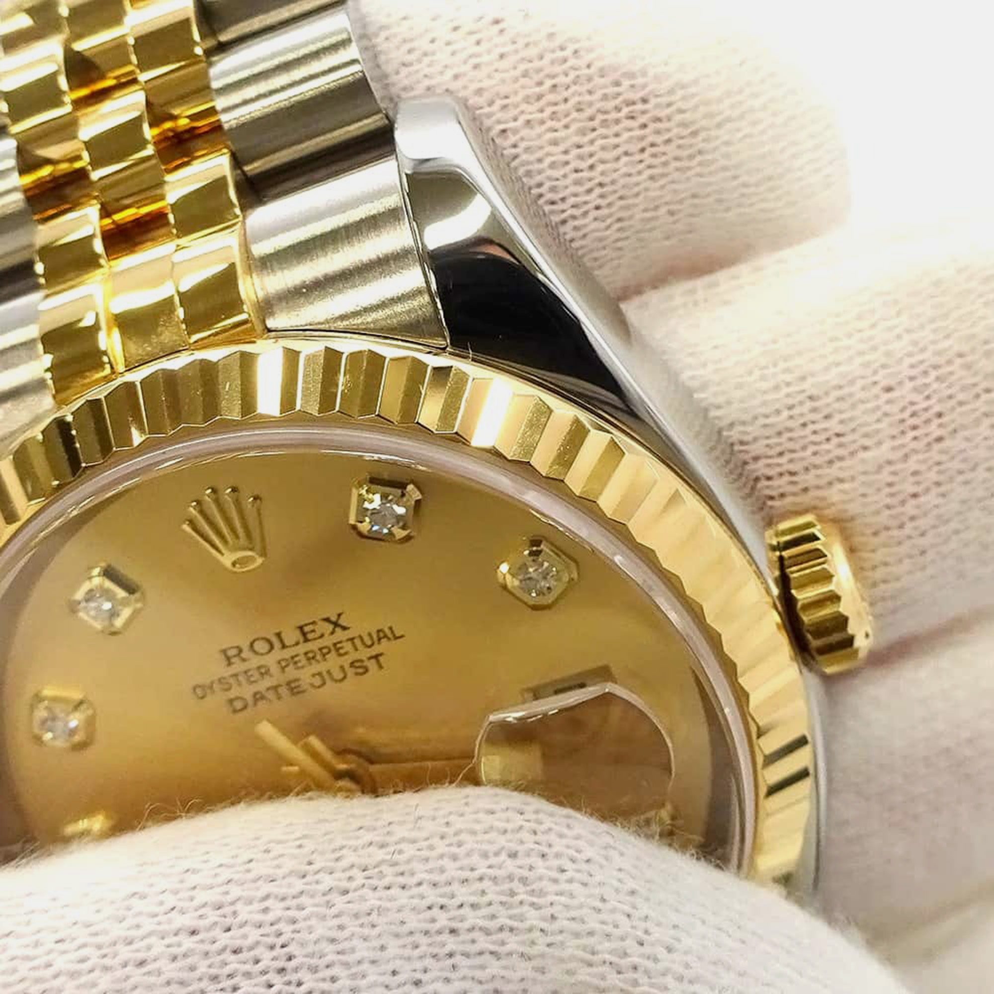 Rolex Champagne 18k Yellow Gold Stainless Steel, Diamond Datejust 116233 Automatic Men`s Wristwatch 36 mm 