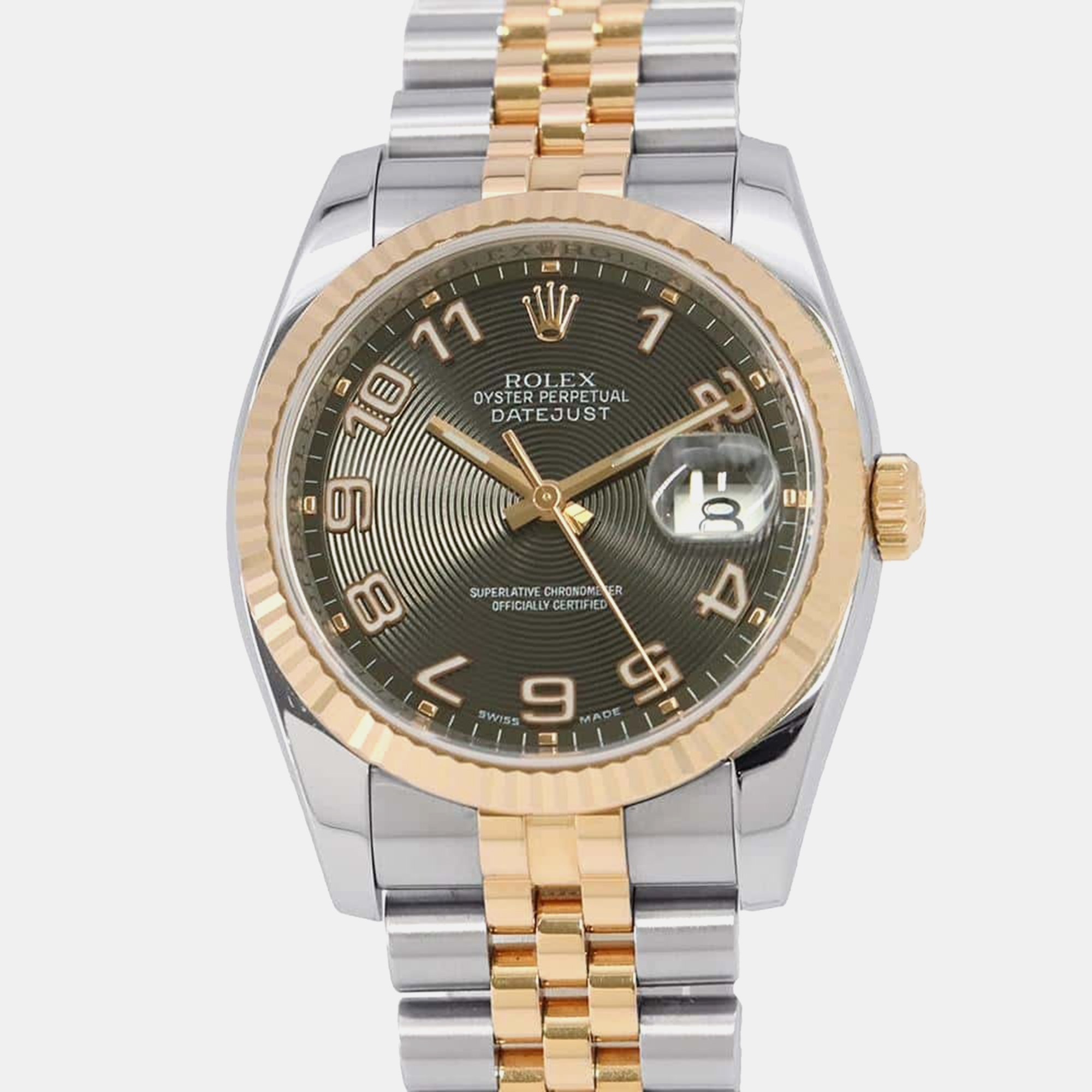 

Rolex Black 18k Rose Gold Stainless Steel Datejust Automatic Men's Wristwatch 36 mm