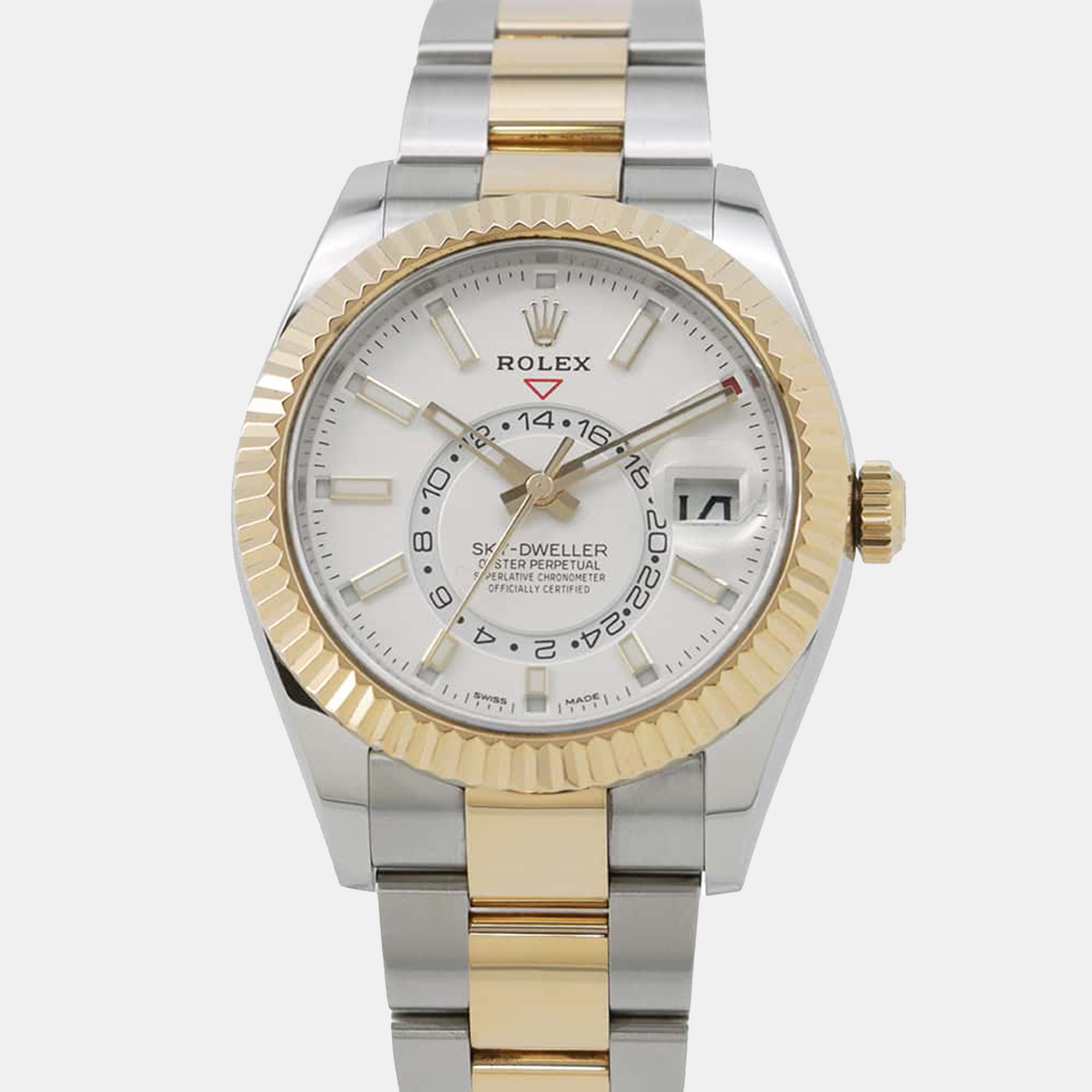 

Rolex White Steel 18K Yellow Gold Sky-Dweller 326933 Automatic Men's Wristwatch