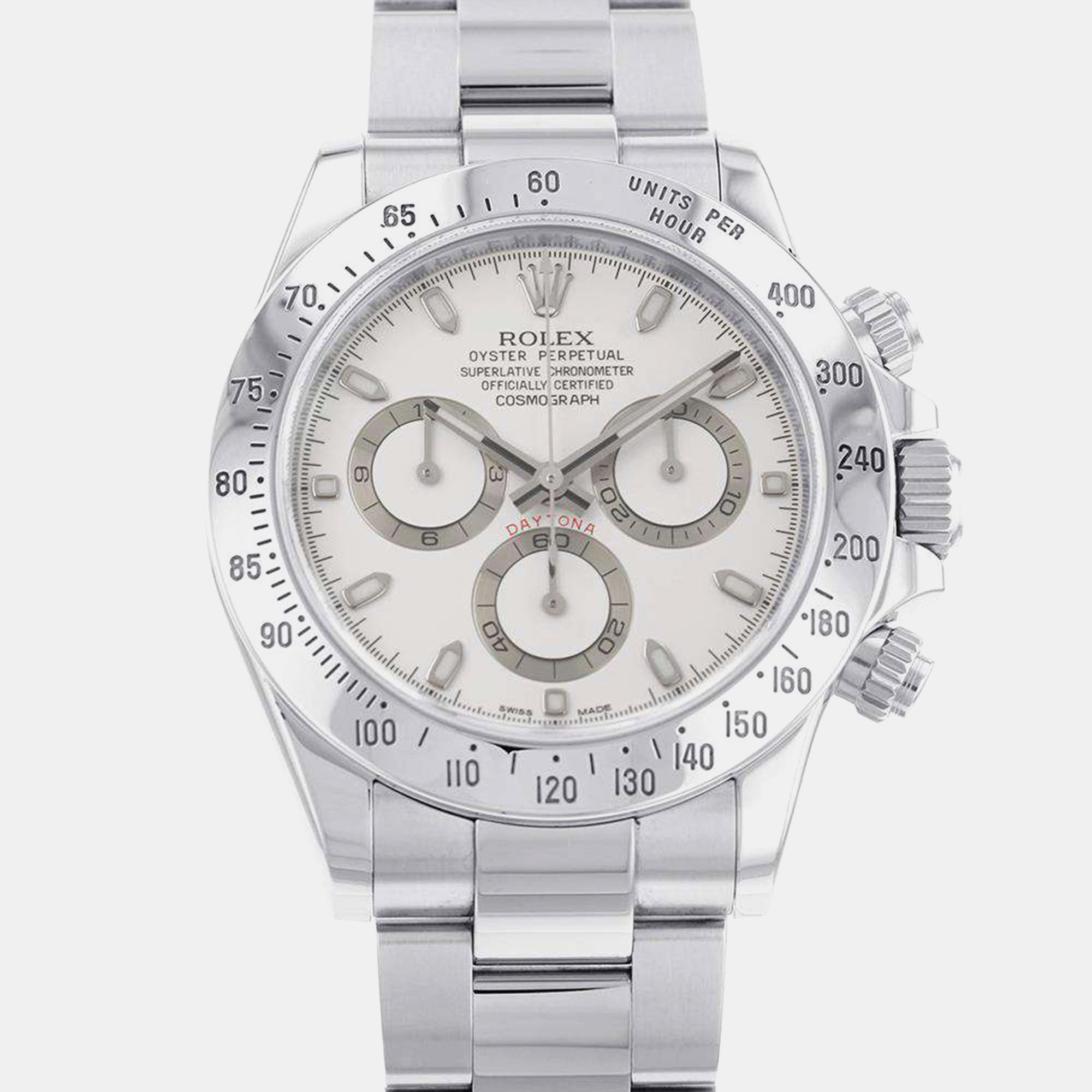 

Rolex White Stainless Steel Cosmograph Daytona 116520 Automatic Men's Wristwatch