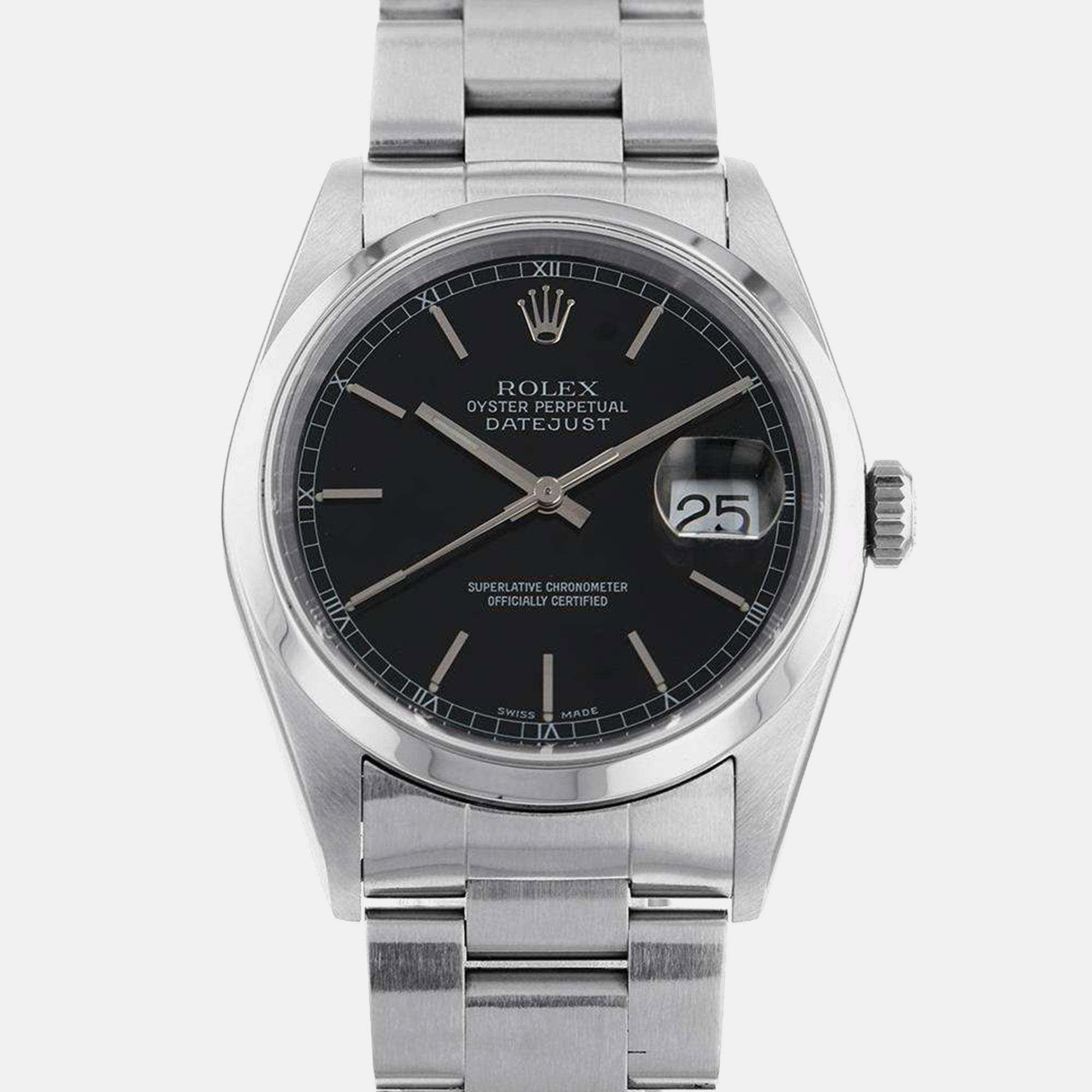 

Rolex Black Stainless Steel Datejust 16200 Automatic Men's Wristwatch