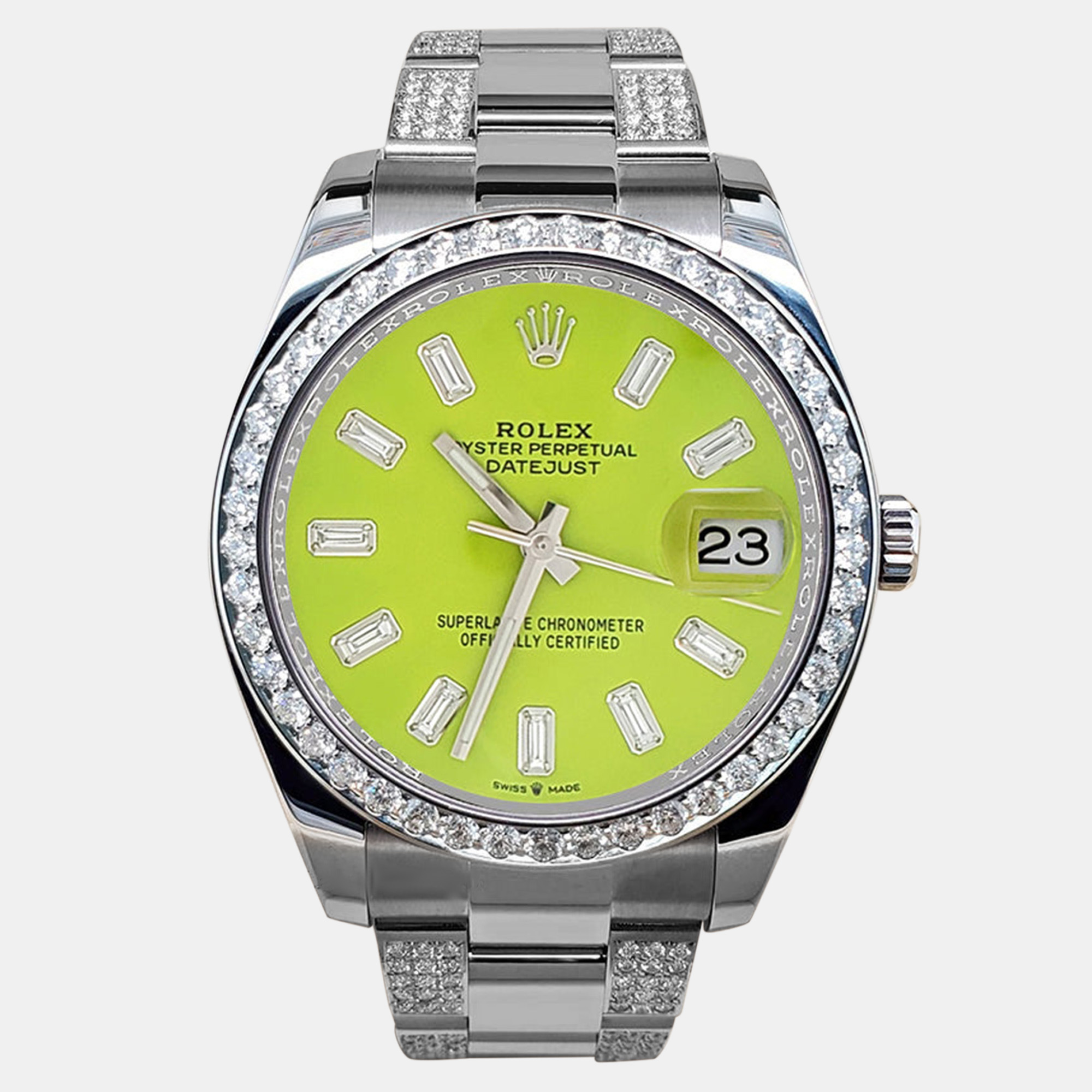 

Rolex Custom Green 5ct Diamonds Stainless Steel Datejust II Automatic Men's Wristwatch