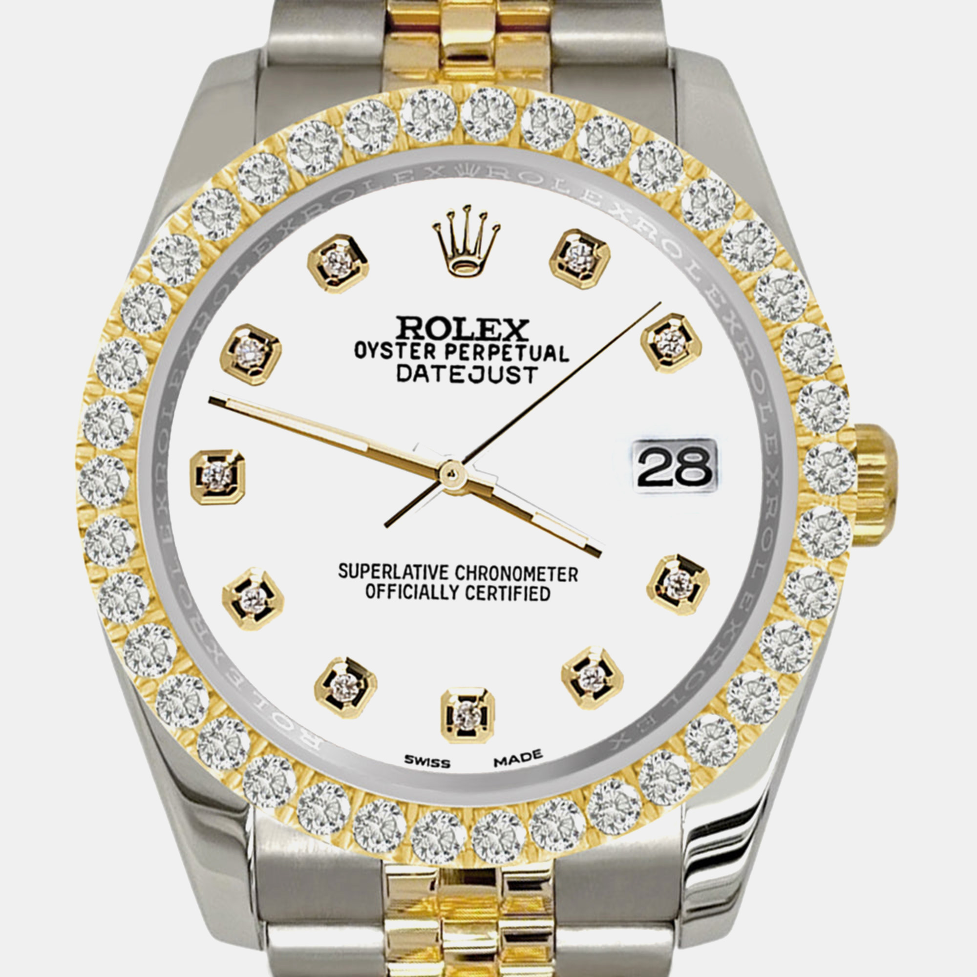 

Rolex datejust 116233  3.05ct diamond bezel white dial jubilee Wristwatch