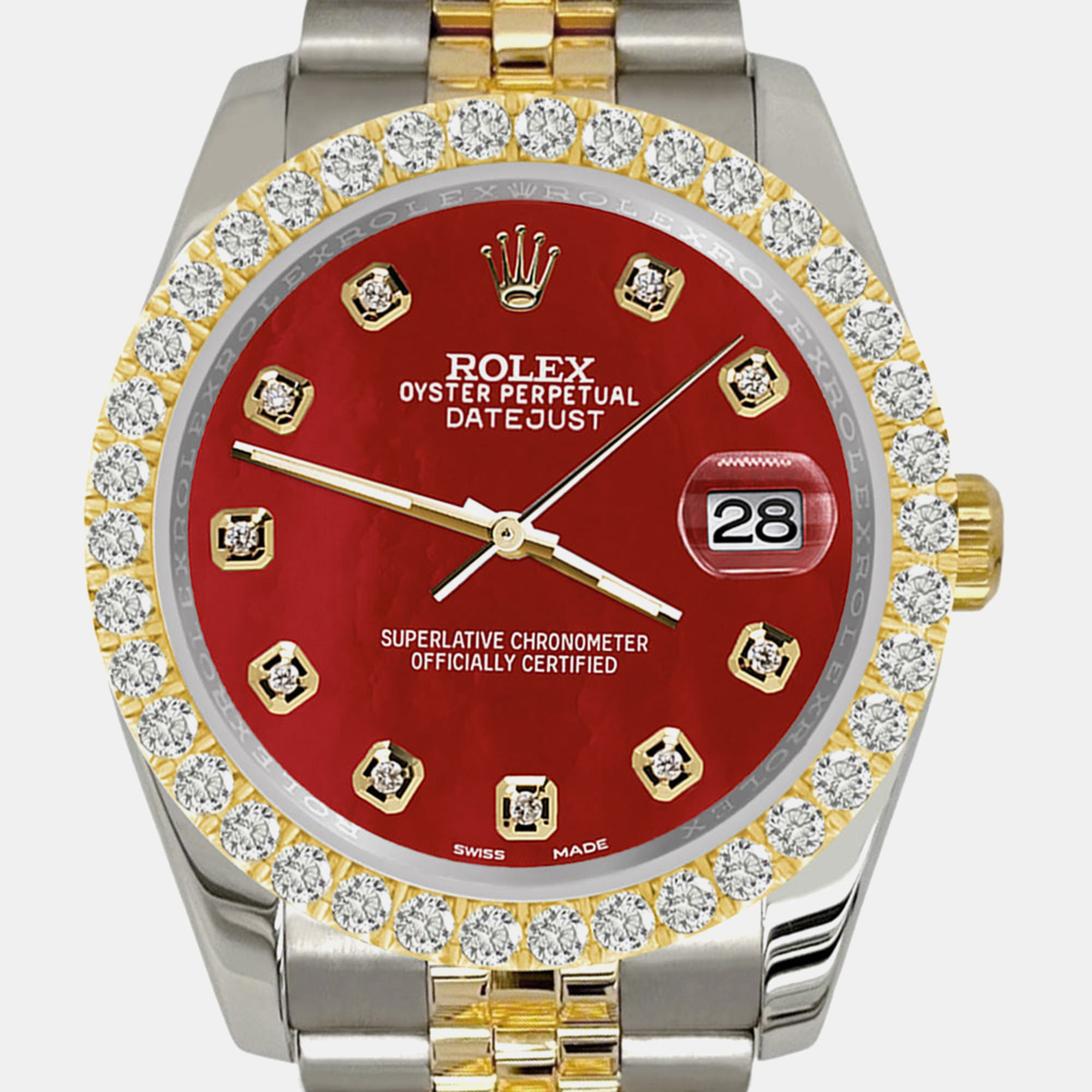 

Rolex datejust 116233  3.05ct diamond bezel red mop dial jubilee Wristwatch