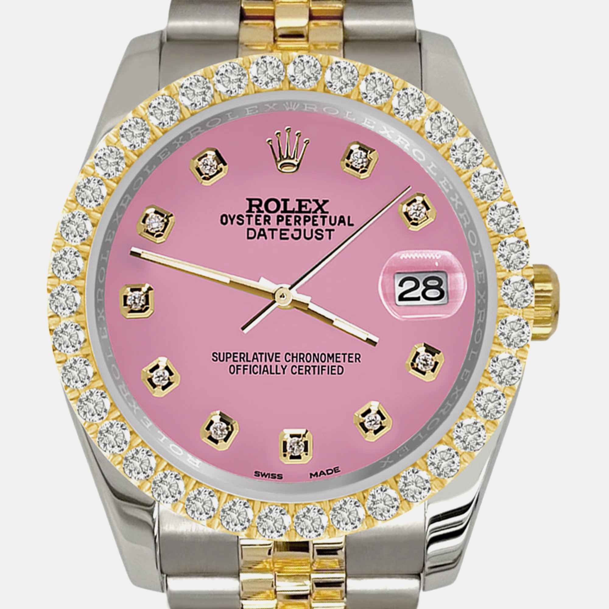 

Rolex datejust 116233  3.05ct diamond bezel hot pink dial jubilee Wristwatch