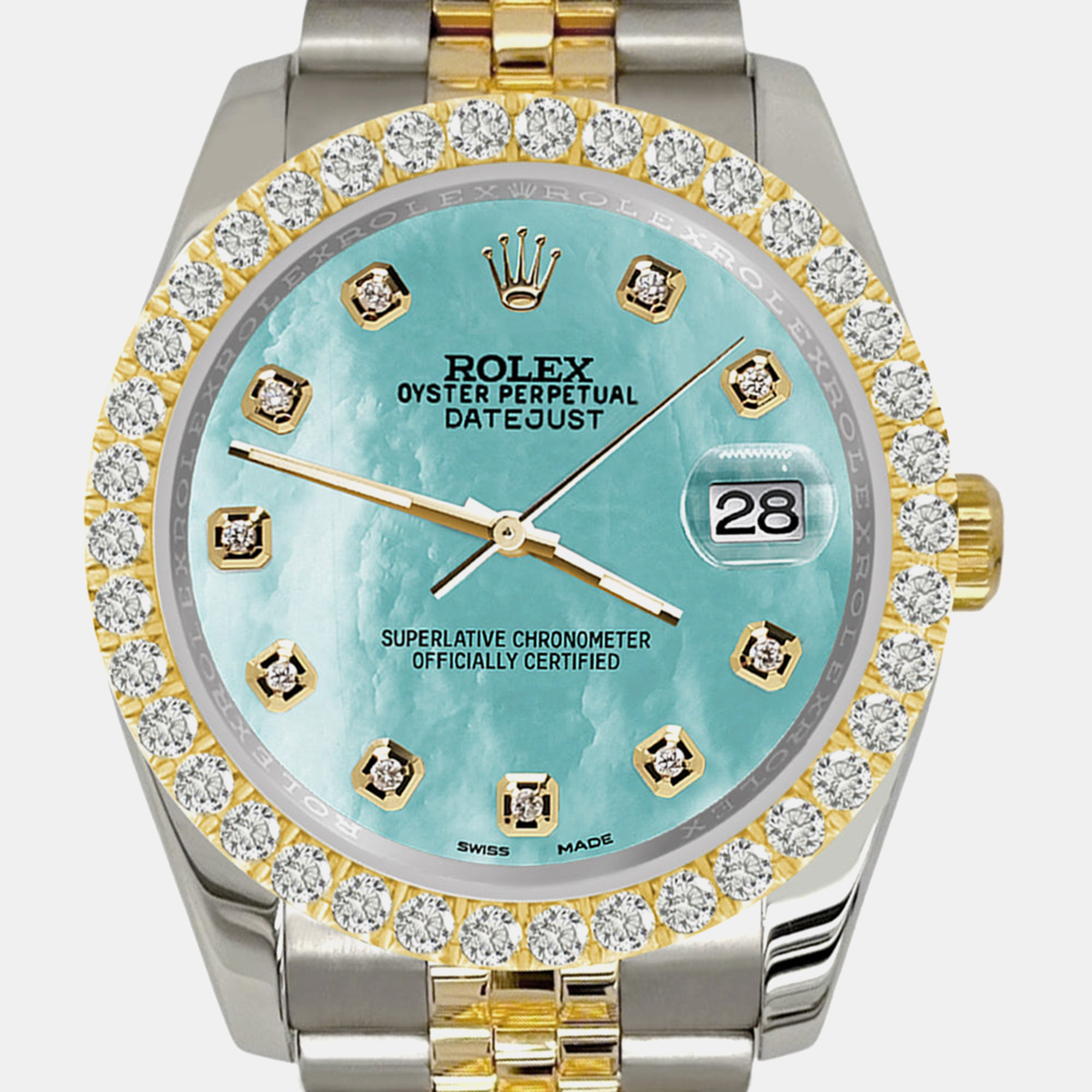 

Rolex datejust 116233  3.05ct diamond bezel aquamarine blue mop dial jubilee Wristwatch