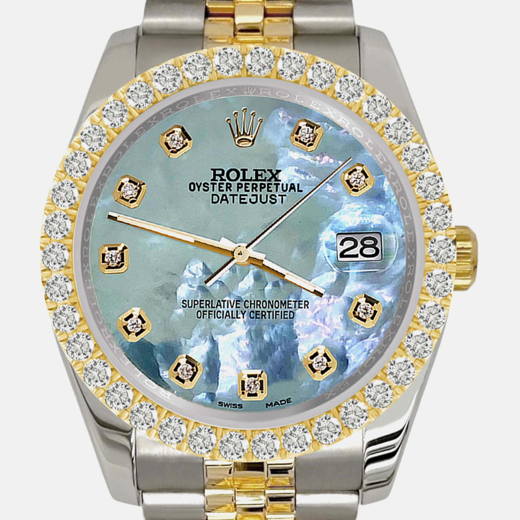 

Rolex datejust 116233  3.05ct diamond bezel tahitian blue dial jubilee Wristwatch