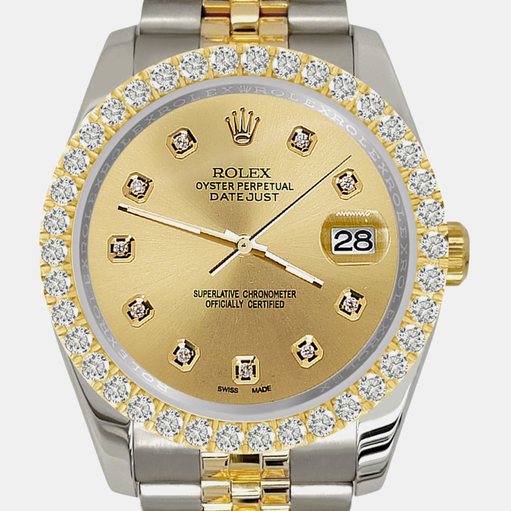 

Rolex datejust 116233  3.05ct diamond bezel champagne dial jubilee Wristwatch, Gold