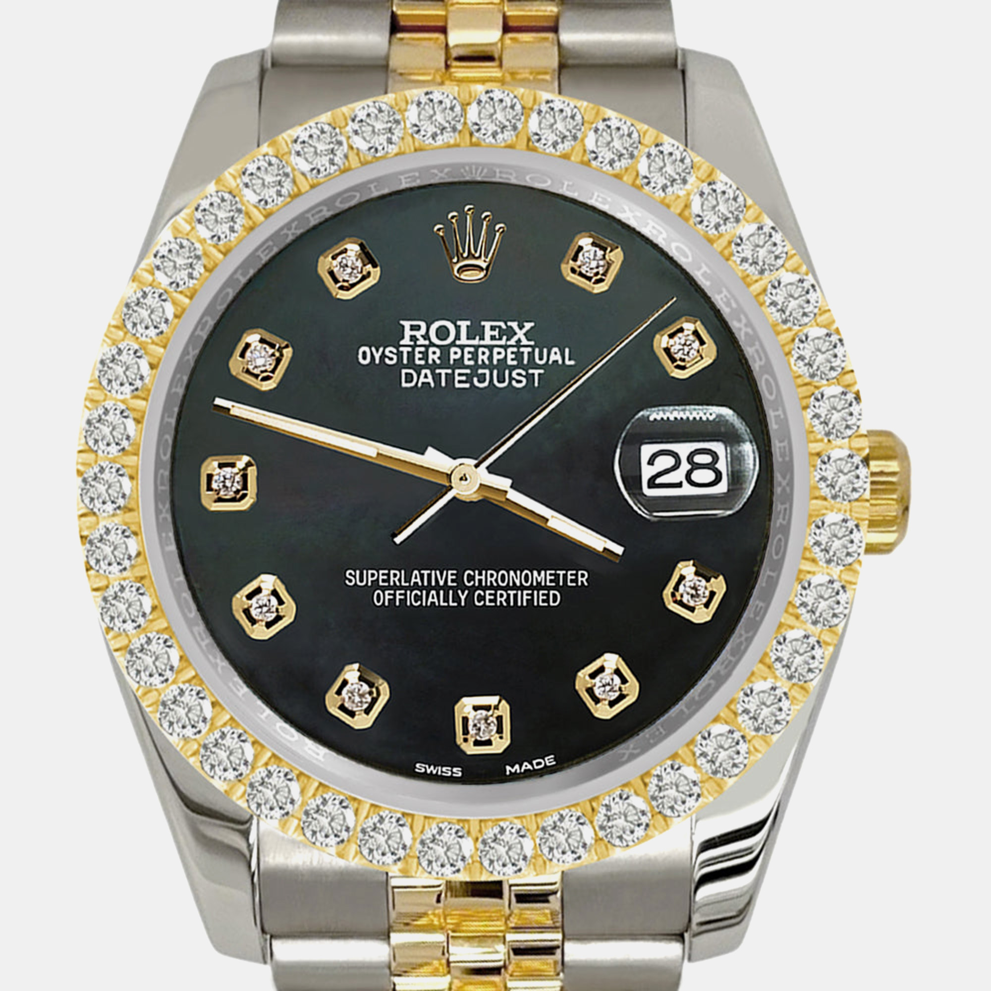 

Rolex datejust 116233  3.05ct diamond bezel black mop dial jubilee Wristwatch