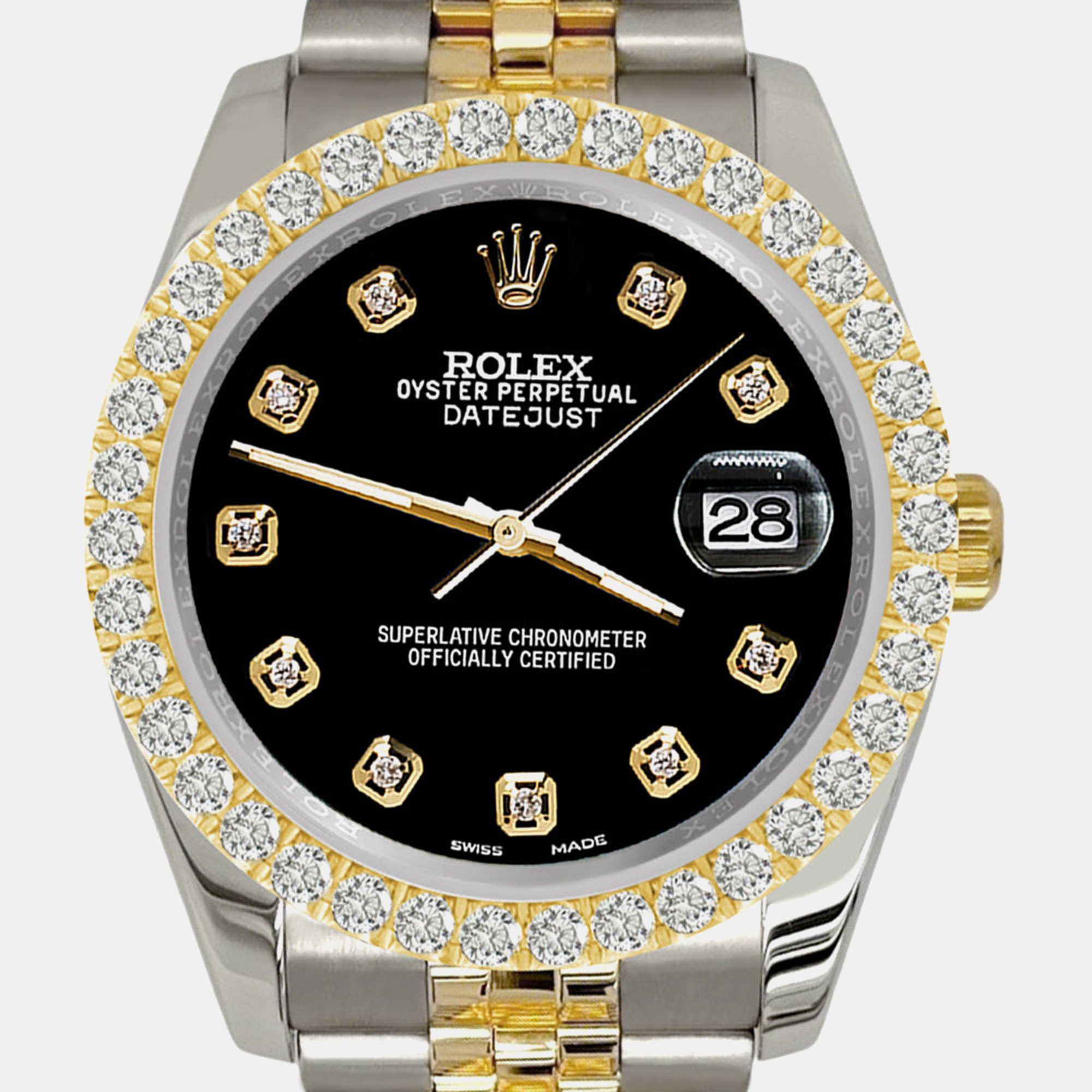 

Rolex datejust 116233  3.05ct diamond bezel black dial jubilee Wristwatch