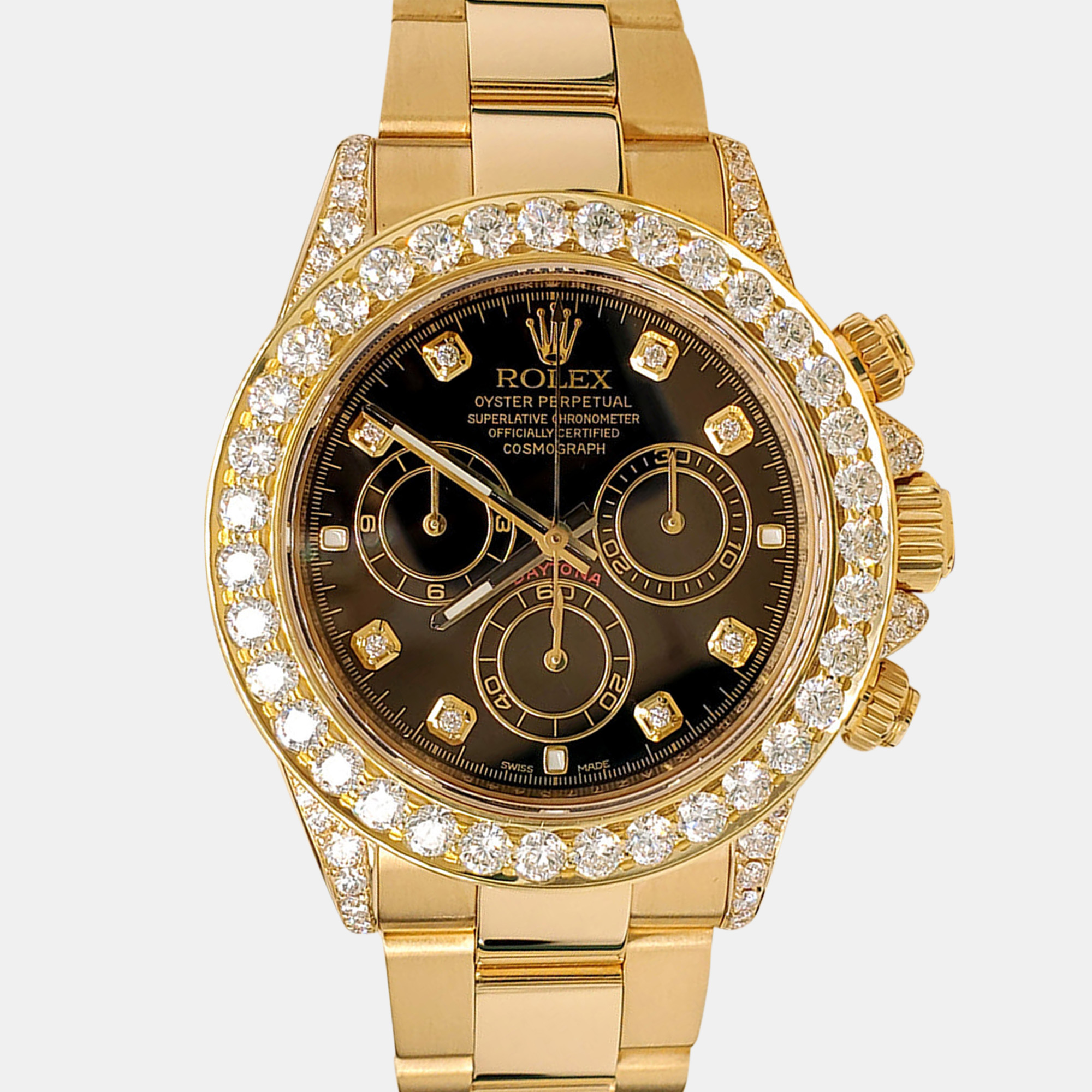 

Rolex 4.8ct diamond bezel lugs yellow gold cosmograph daytona Wristwatch, Black