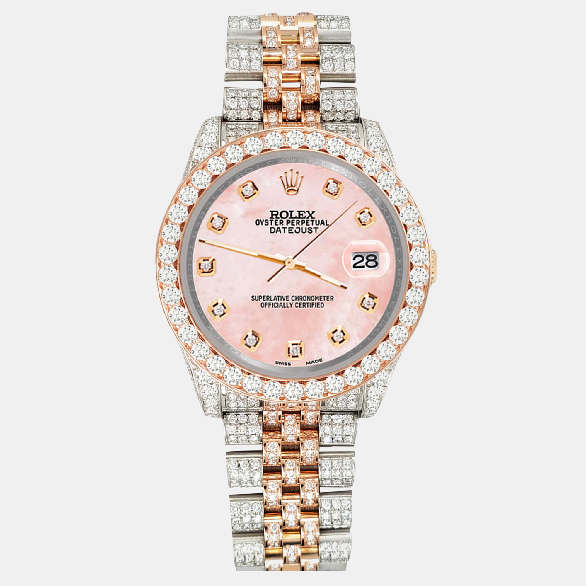 

Rolex datejust  10.75ct pave diamond royal pink mop rose gold steel jubilee Wristwatch 116231