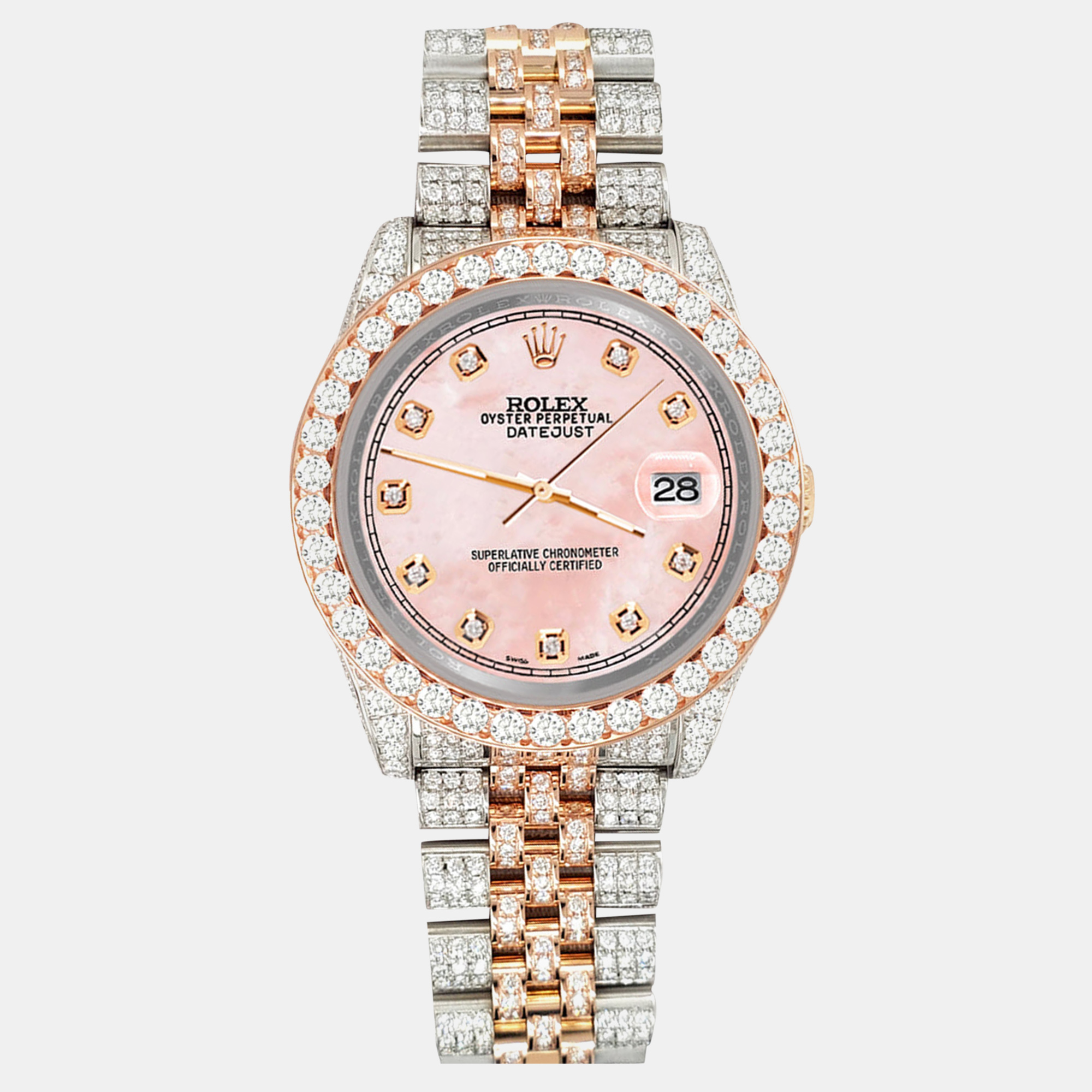 

Rolex datejust  10.75ct pave diamond royal pink mop rose gold steel jubilee Wristwatch 116231