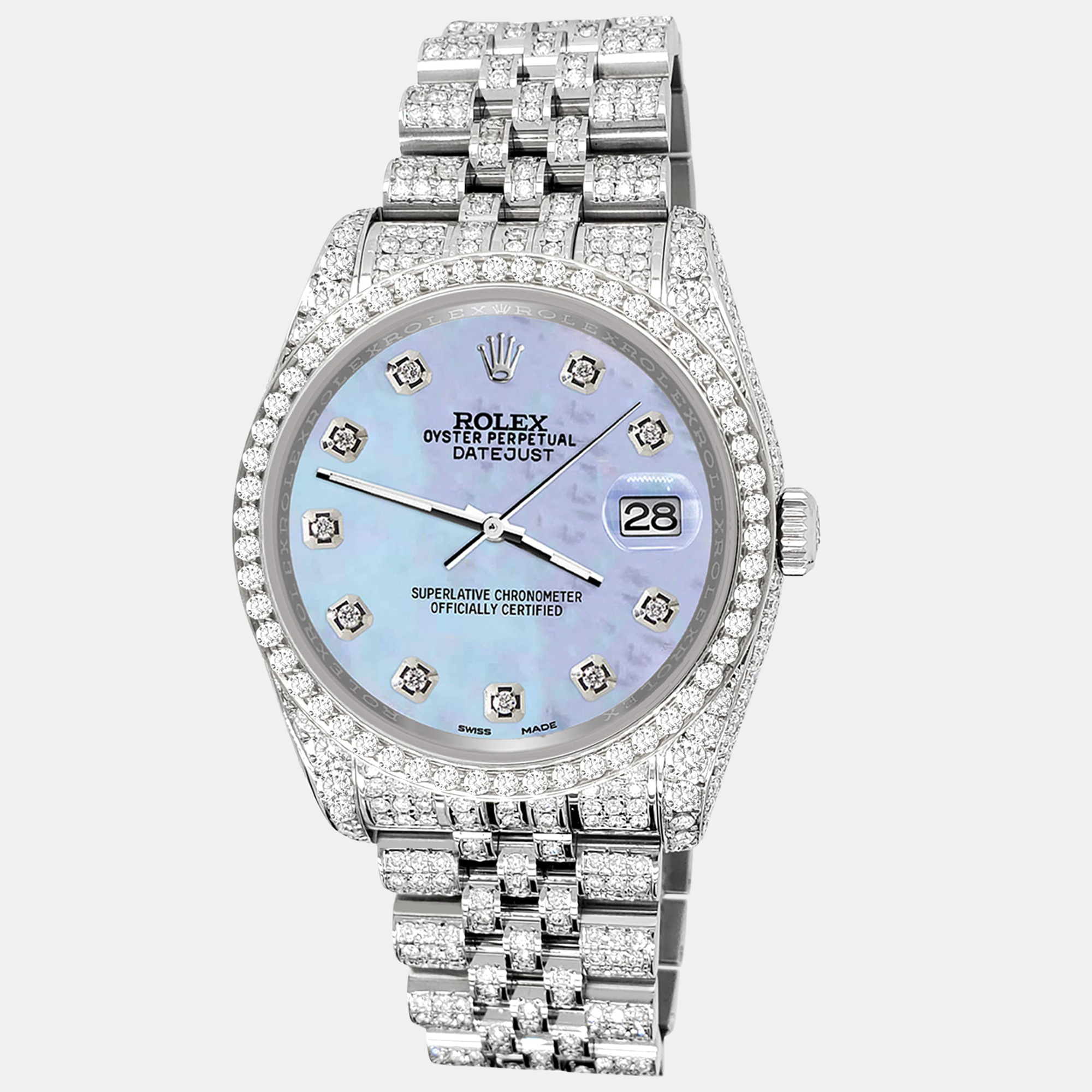 

Rolex datejust  pave 10.2ct iced diamond purple mop jubilee Wristwatch 116200