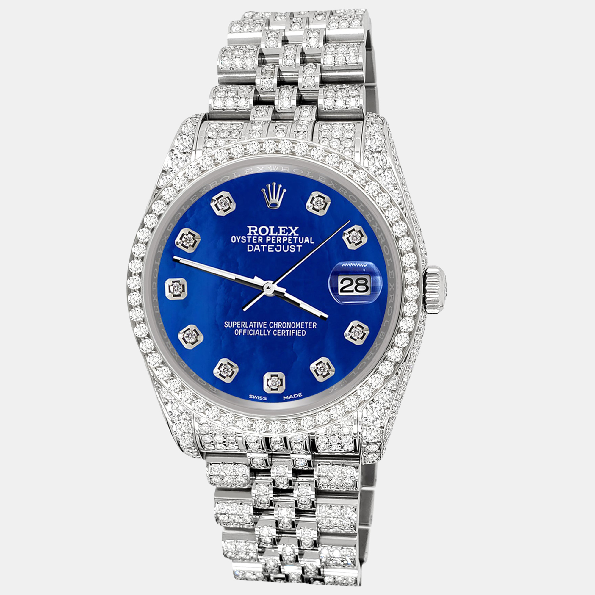 

Rolex datejust  pave 10.2ct iced diamond royal blue mop jubilee Wristwatch 116200