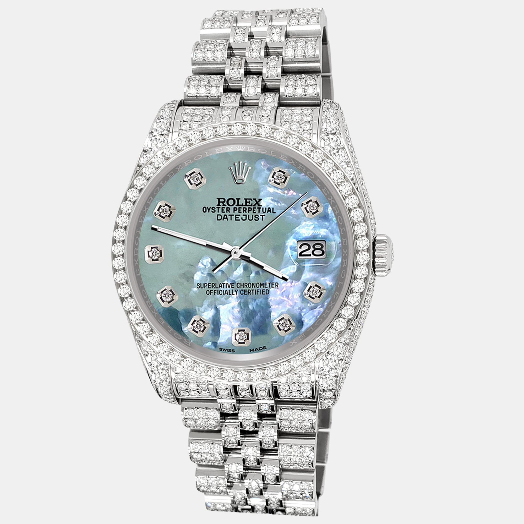 

Rolex datejust  pave 10.2ct iced diamond tahitian blue mop jubilee Wristwatch 116200