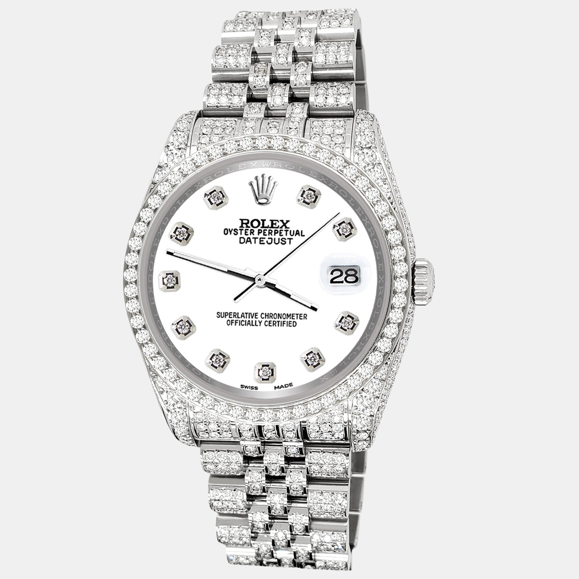 

Rolex datejust  pave 10.2ct iced diamond white jubilee Wristwatch 116200