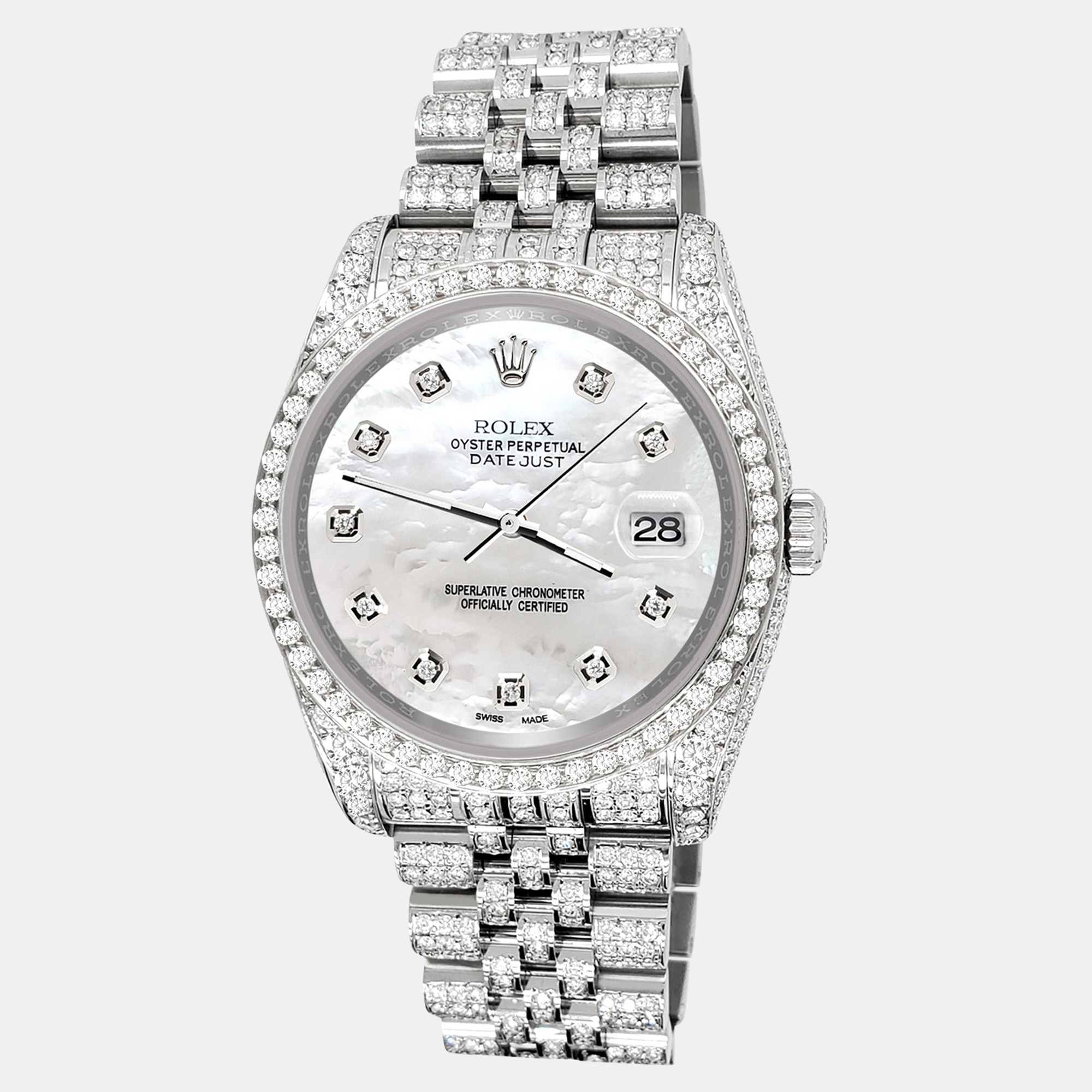 

Rolex datejust  pave 10.2ct iced diamond white mop jubilee Wristwatch 116200