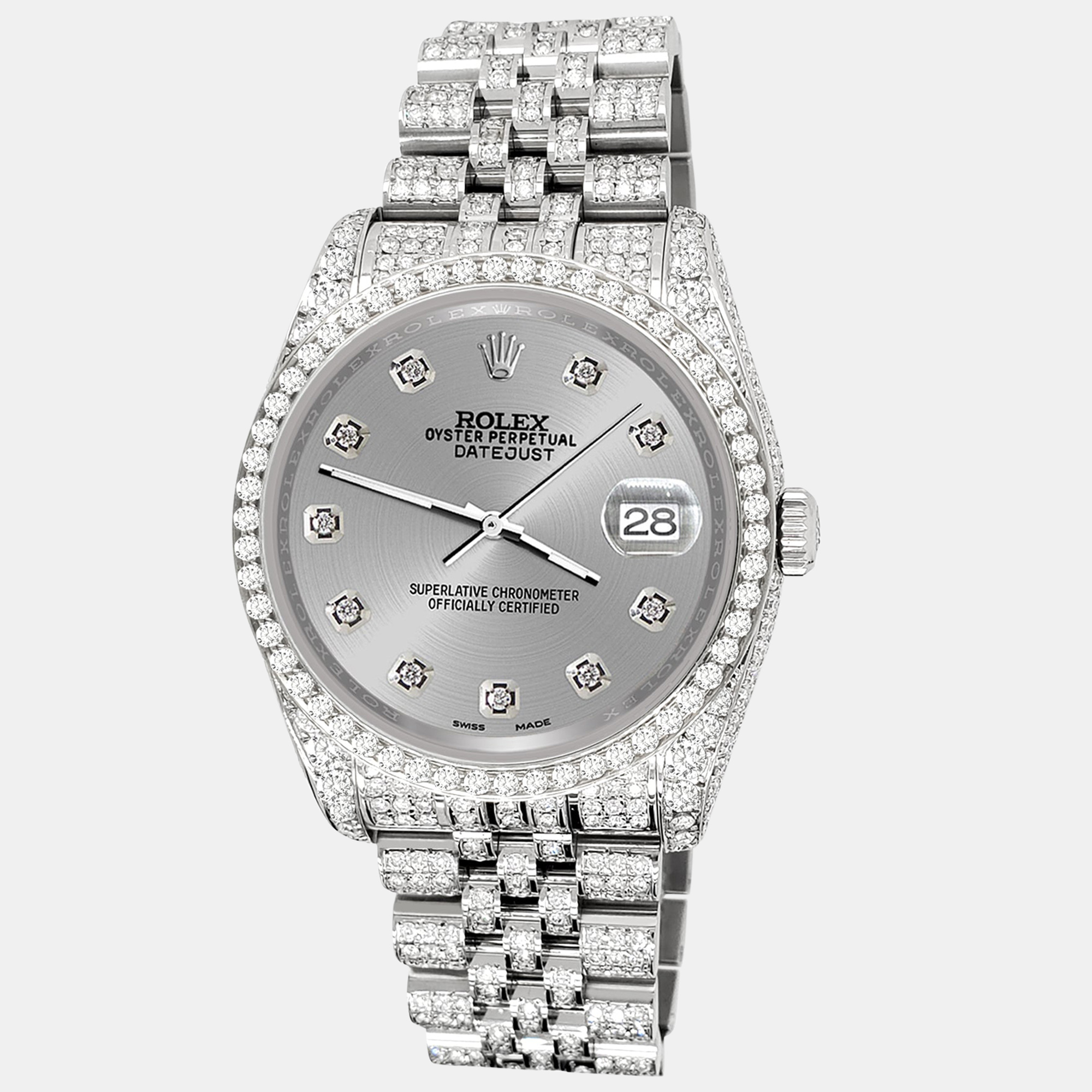 

Rolex datejust  pave 10.2ct iced diamond gray jubilee Wristwatch 116200, Grey