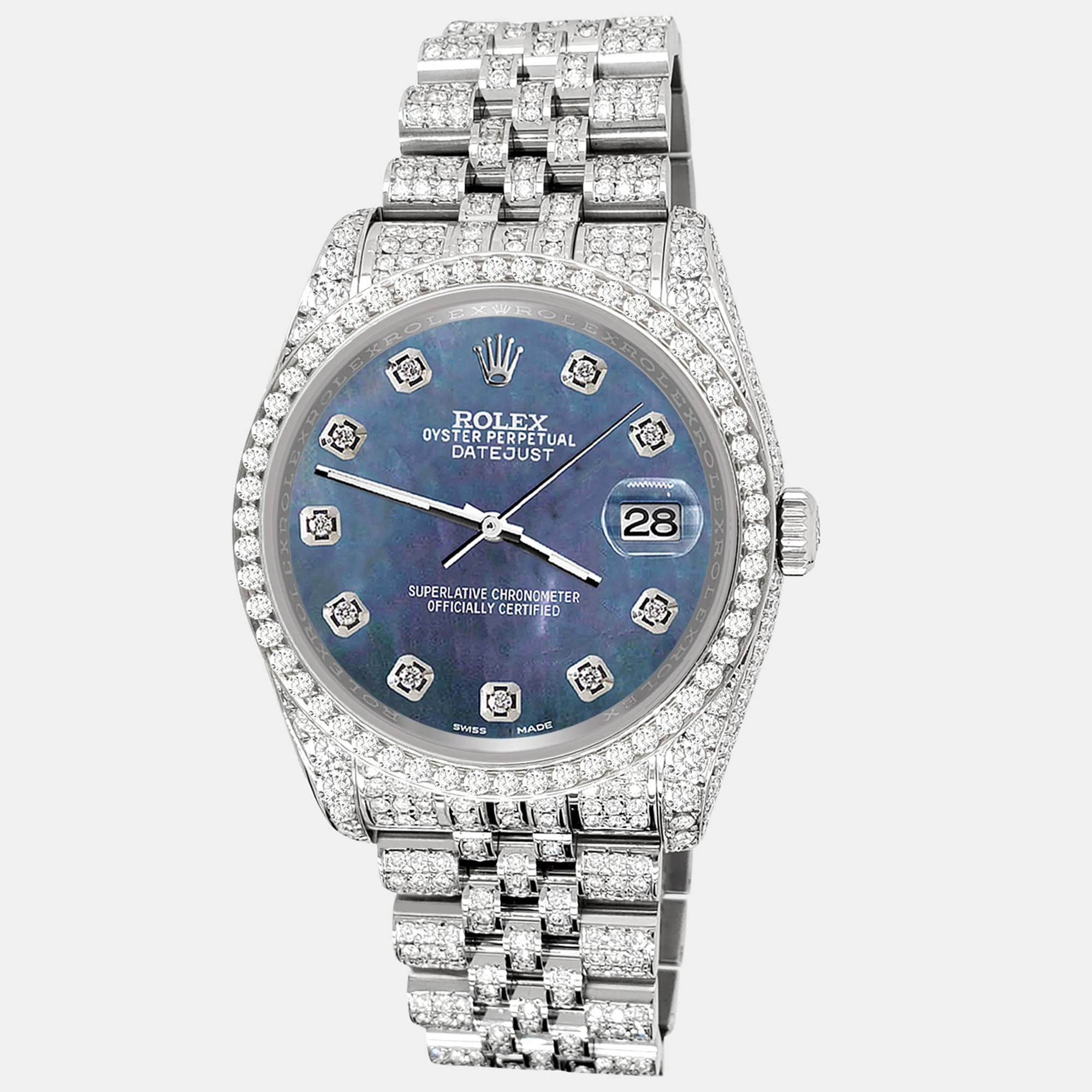 

Rolex datejust  pave 10.2ct iced diamond black pearl jubilee Wristwatch 116200