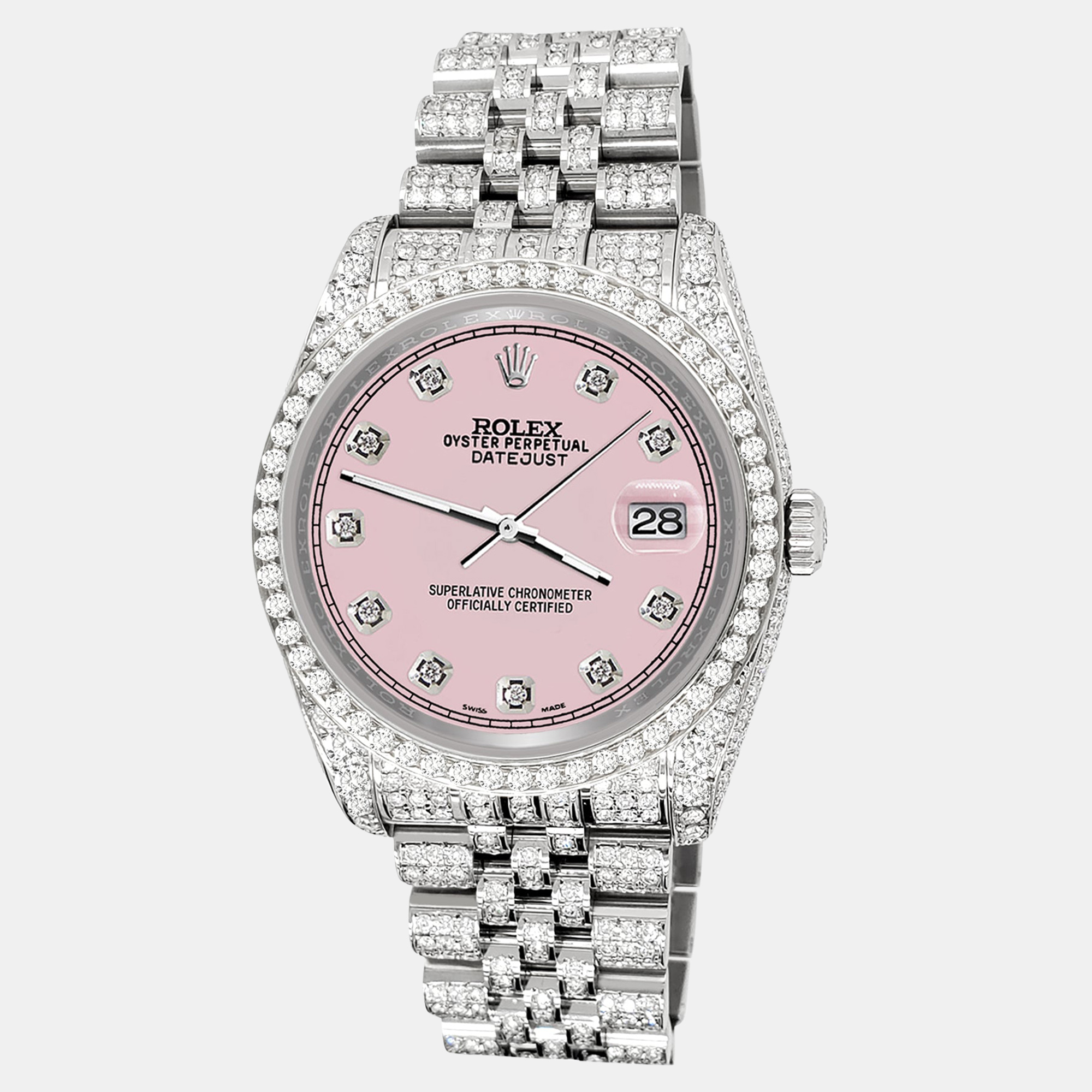 

Rolex datejust  pave 10.2ct iced diamond orchid pink track jubilee Wristwatch 116200