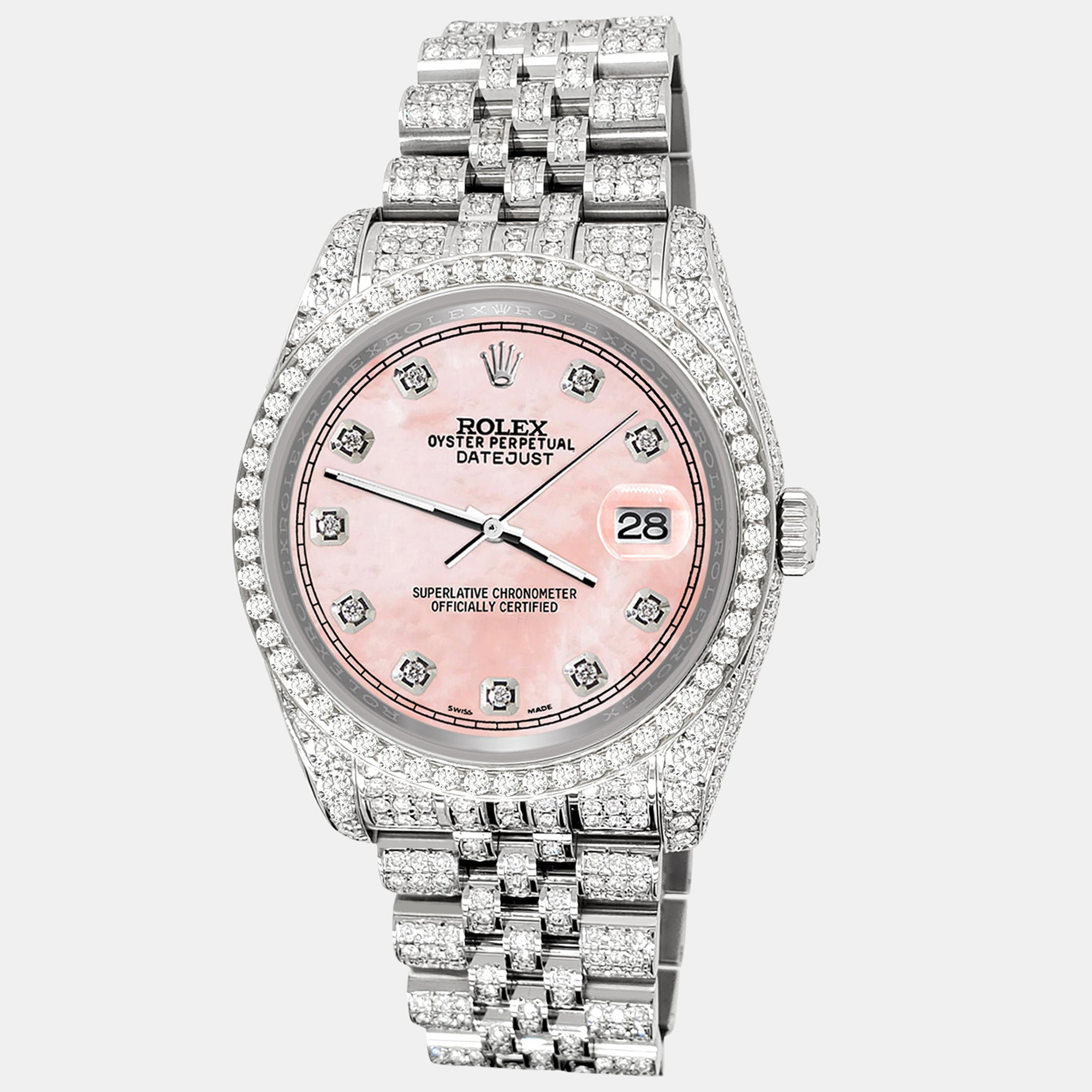 

Rolex datejust  pave 10.2ct iced diamond royal pink mop track jubilee Wristwatch 116200