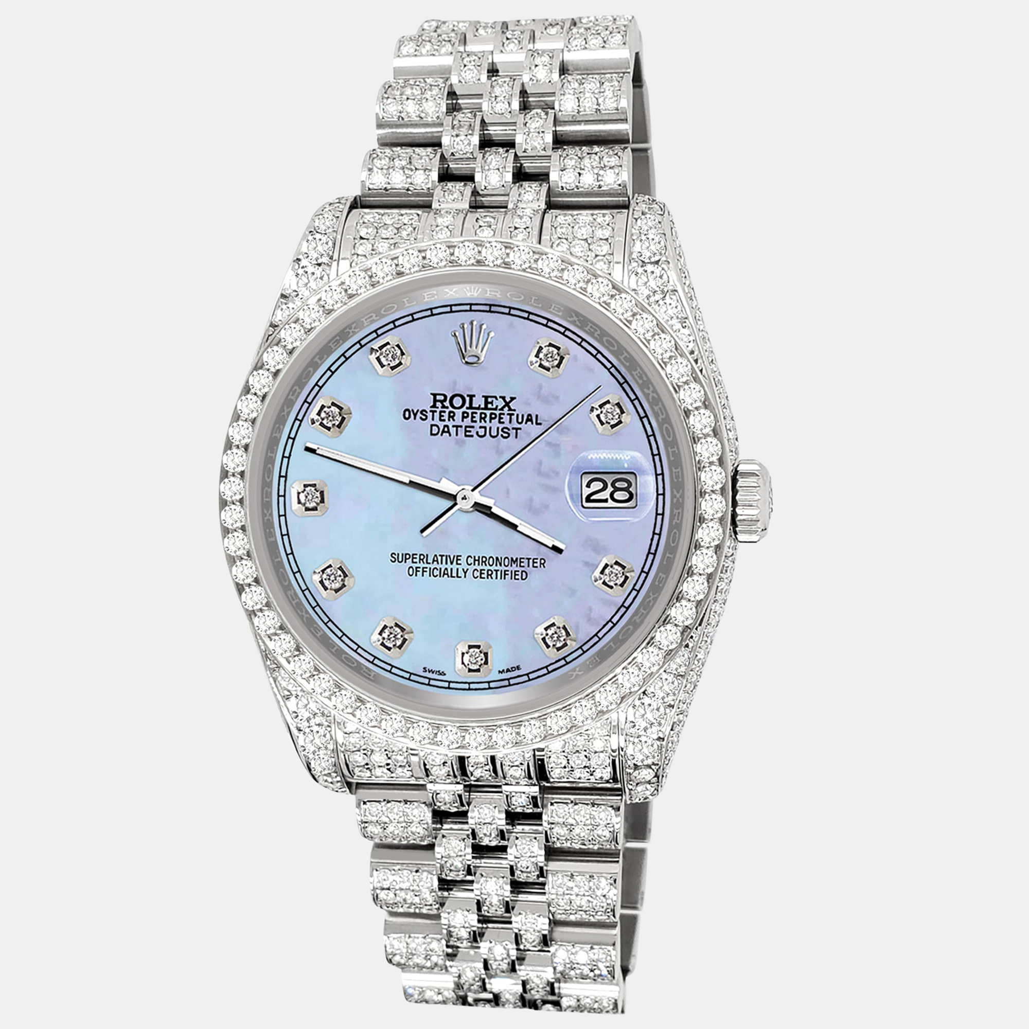 

Rolex datejust  pave 10.2ct iced diamond purple mop track jubilee Wristwatch 116200