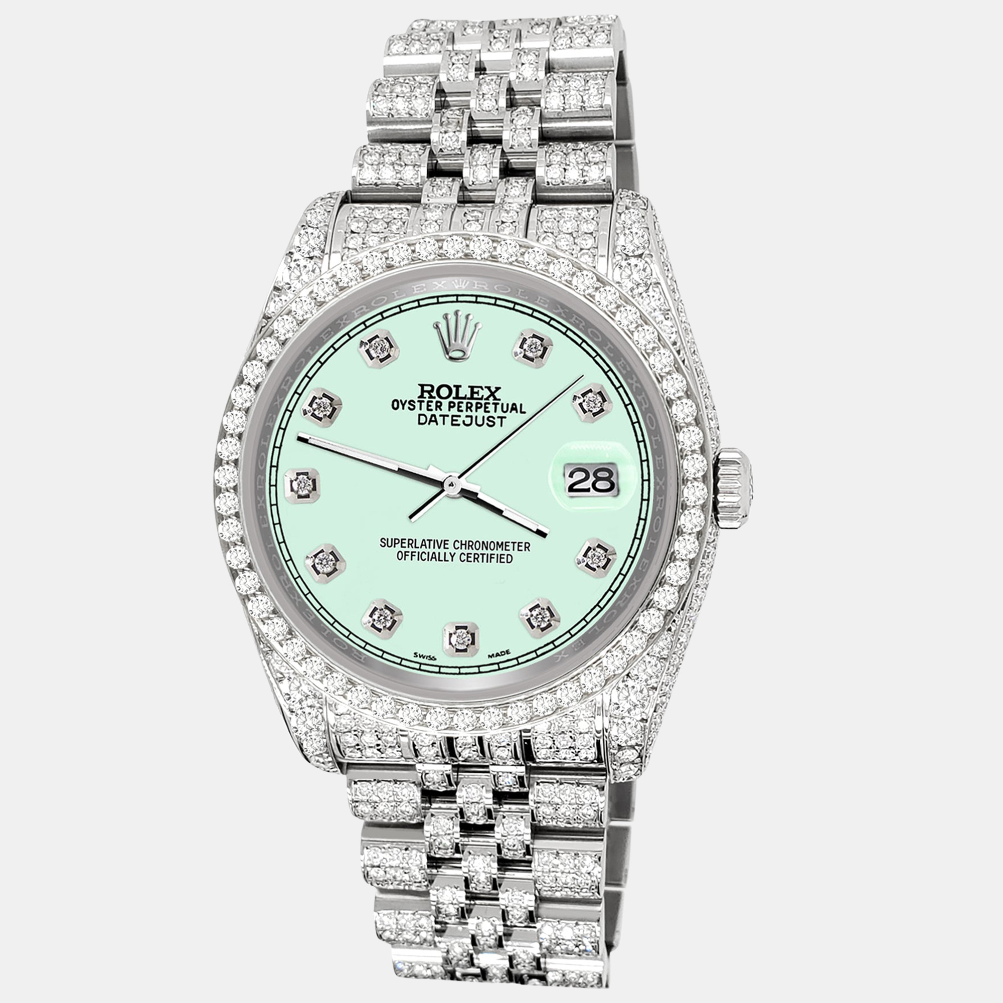 

Rolex datejust  pave 10.2ct iced diamond malachite track jubilee Wristwatch 116200, Green