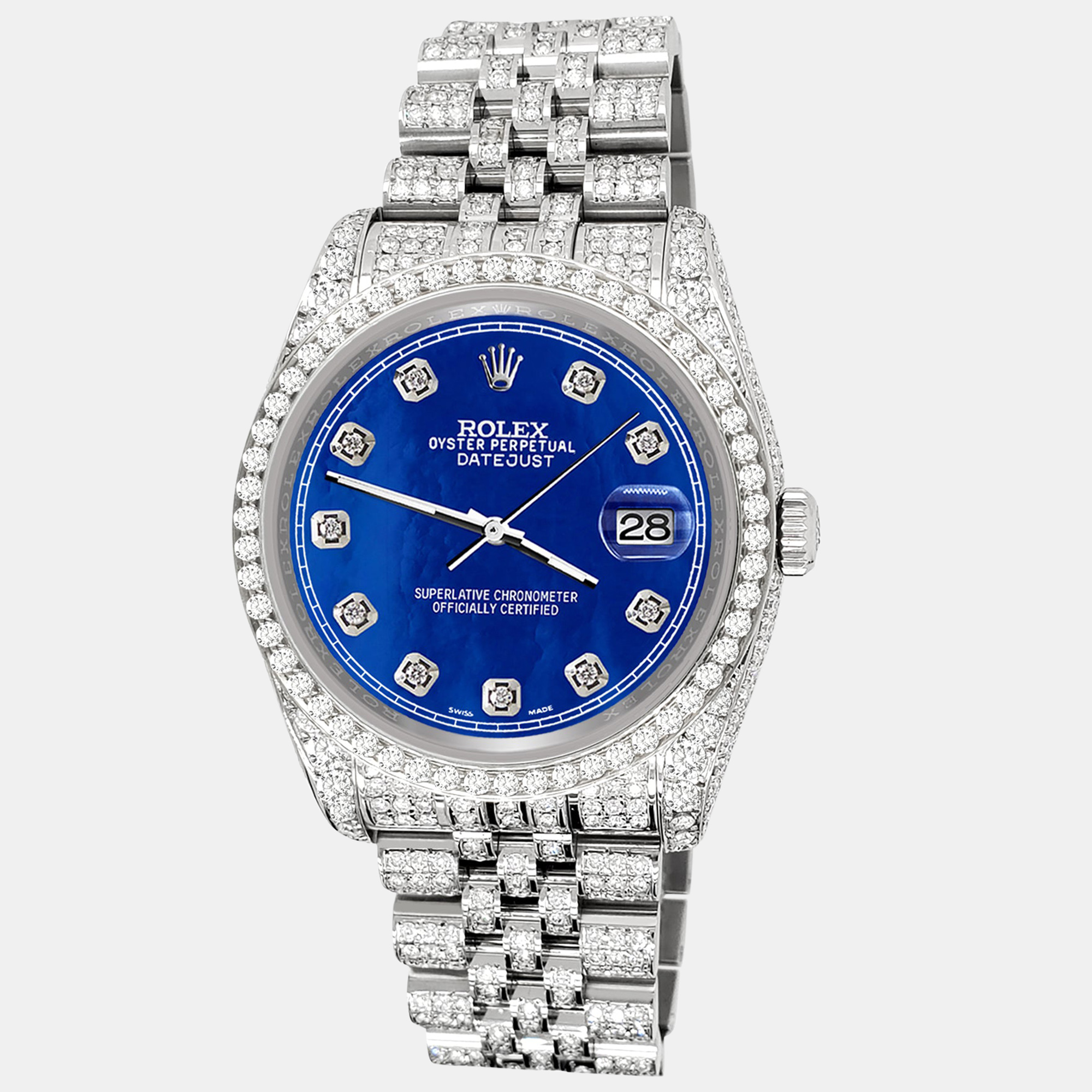 

Rolex datejust  pave 10.2ct iced diamond royal blue mop track jubilee Wristwatch 116200