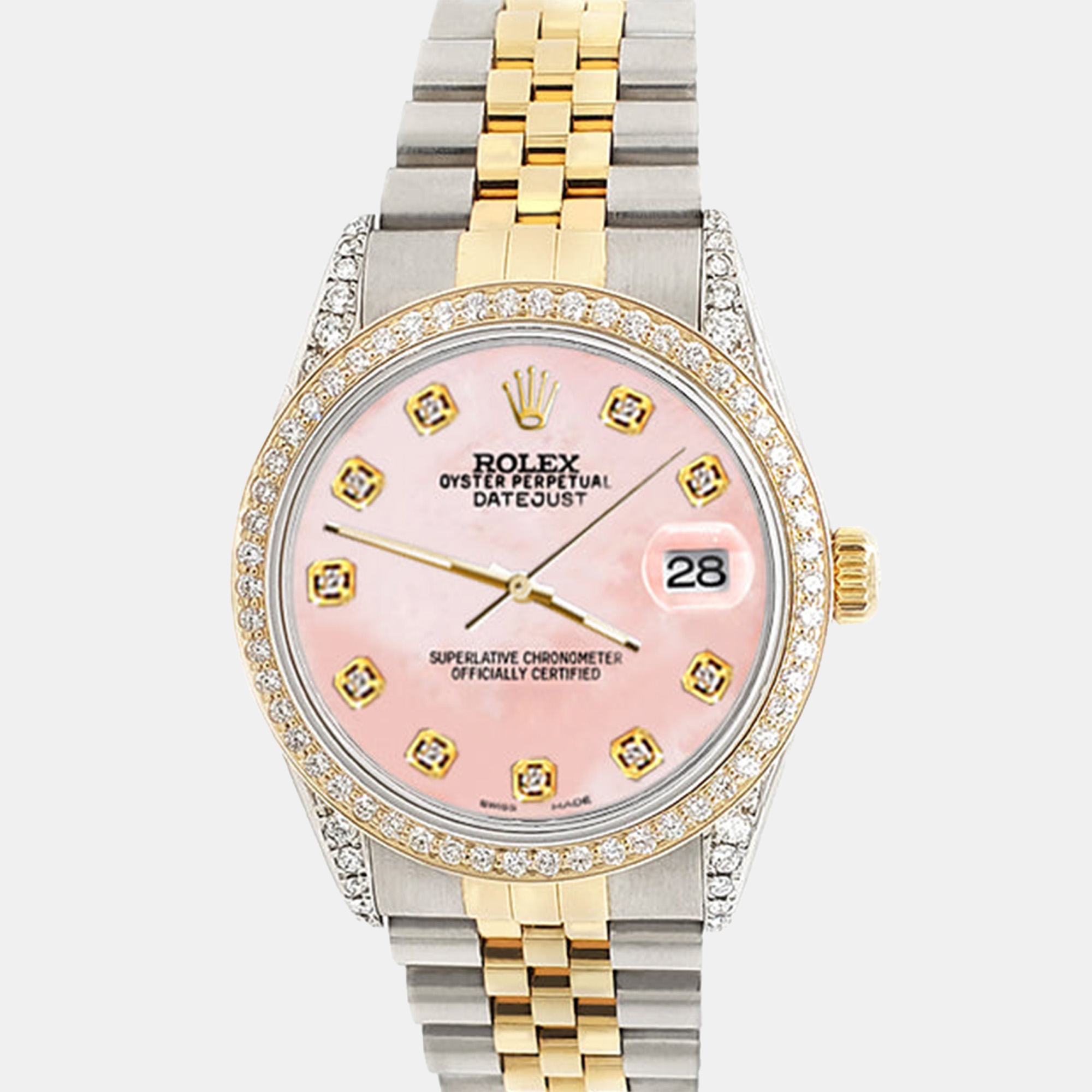 

Rolex datejust  1.4ct diamond bezel lugs royal pink mop dial jubilee Wristwatch