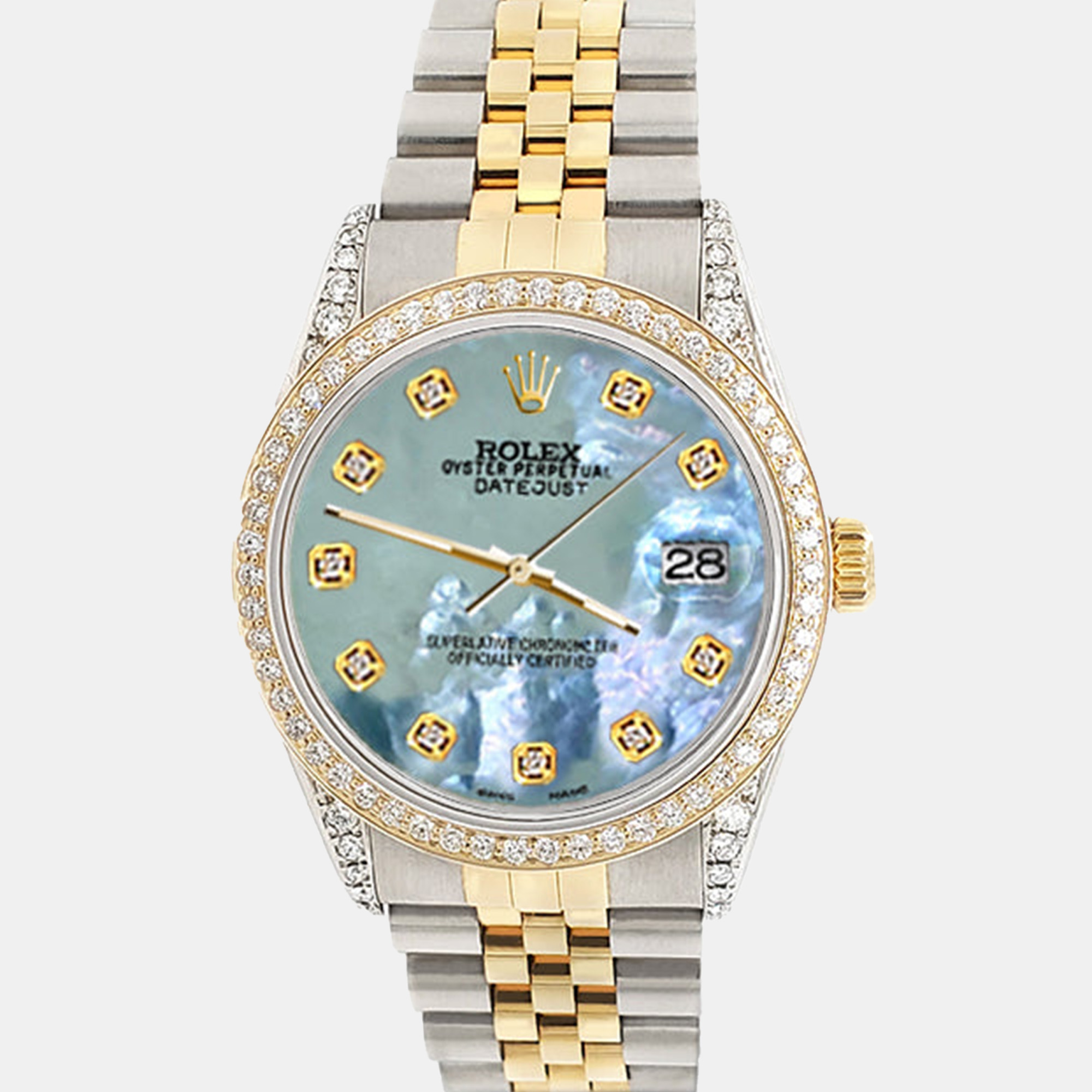 

Rolex datejust  1.4ct diamond bezel lugs tahitian blue mop dial jubilee Wristwatch