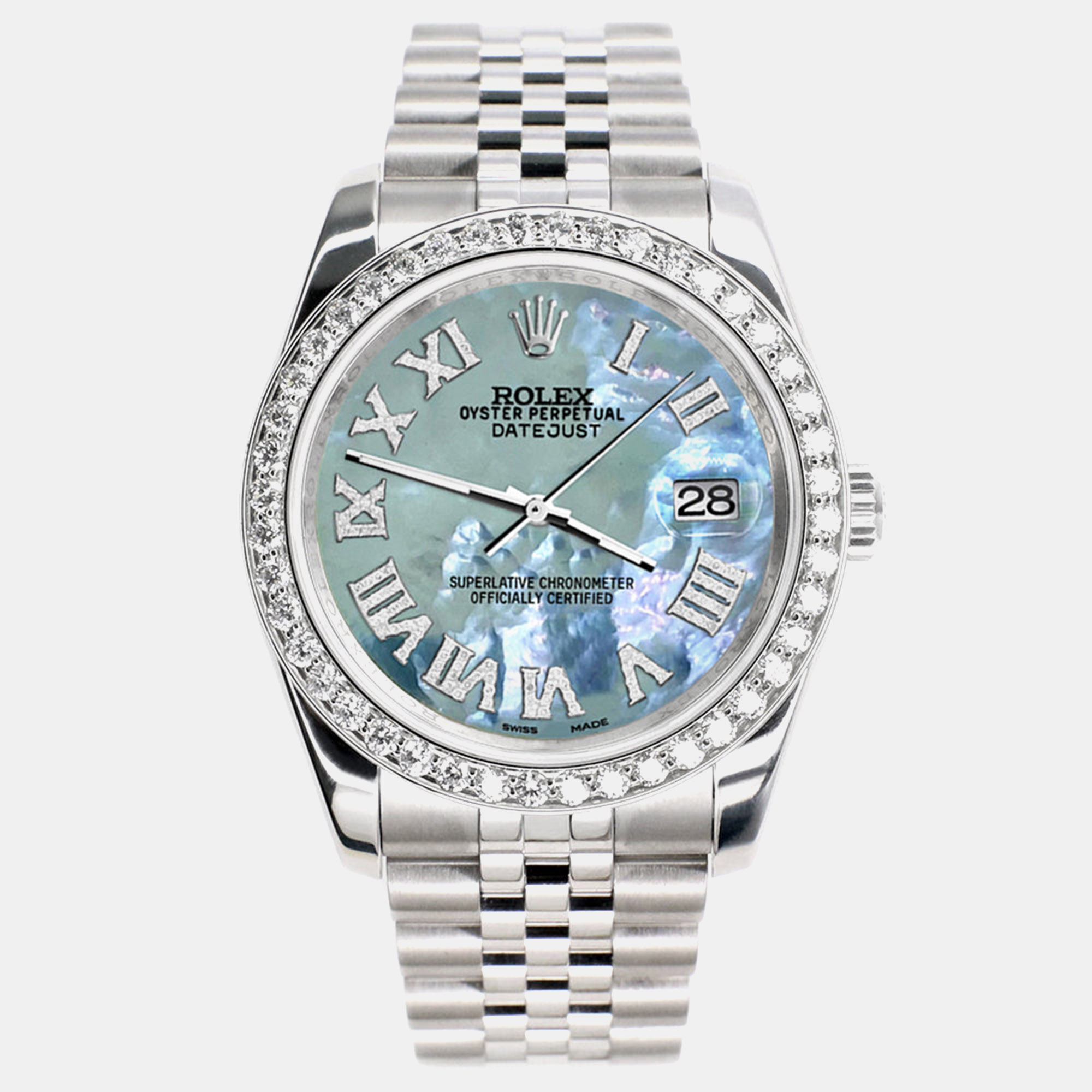 

Rolex Custom Tahitian Blue 2.0CT Diamond Stainless Steel Datejust 116200 Automatic Men's Wristwatch